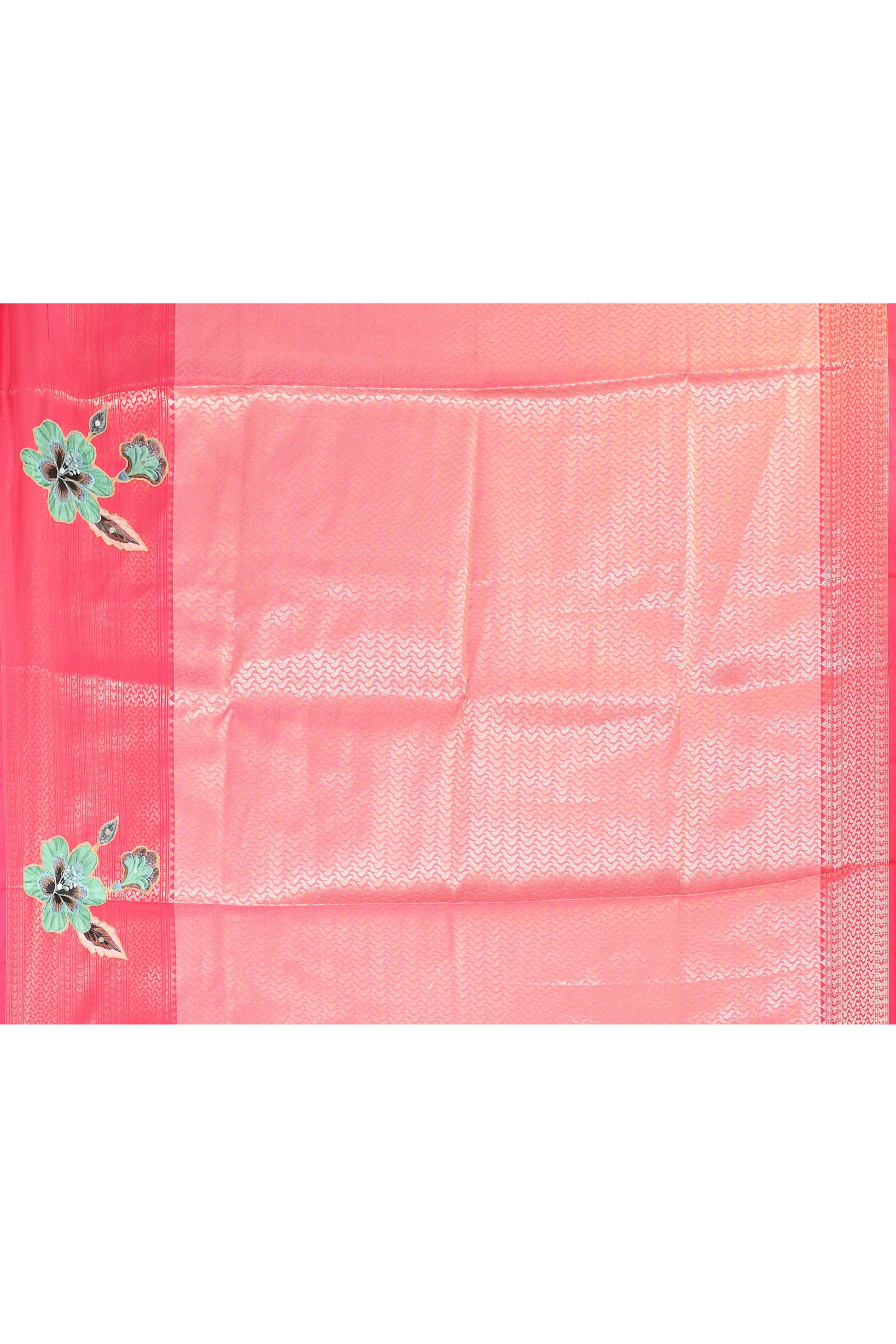 Joban Fashion Yellow Pink Saree Kataan Applick Witch Mirror