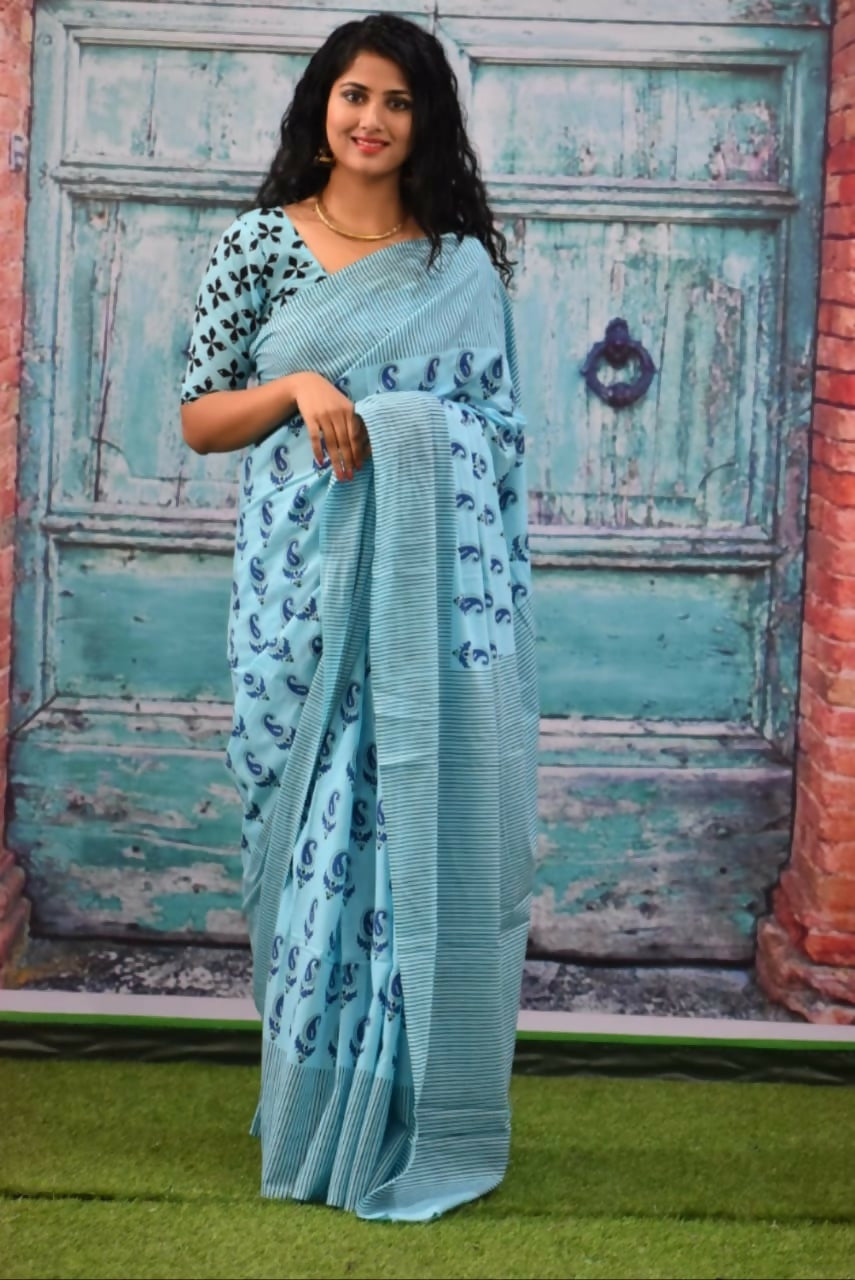 Exclusive Collection Skyblue Beautiful Mulmul Cotton Grab2Buy 