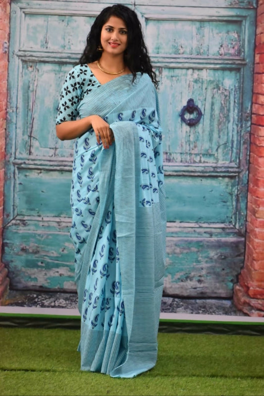 Exclusive Collection Skyblue Beautiful Mulmul Cotton Grab2Buy 