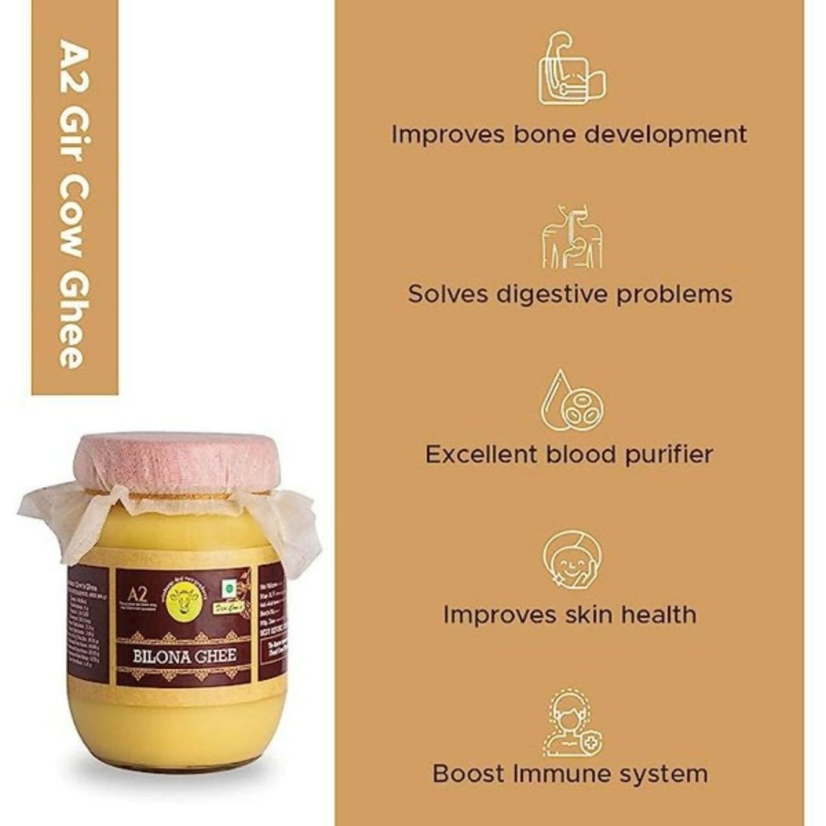 A2 Organics Desi Gir Cow A2 Bilona Ghee | Cultured Ghee | Vedic Bilona Method Ghee 