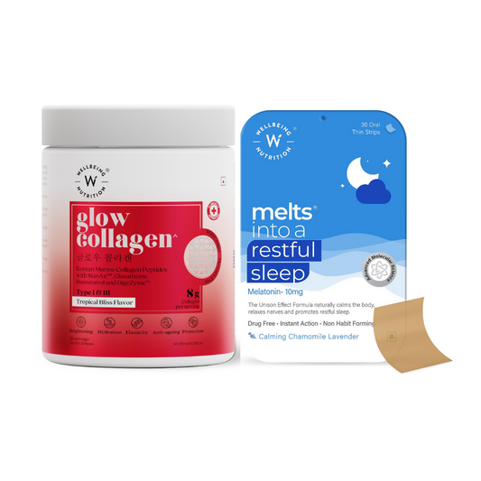 Wellbeing Nutrition Glow Korean Marine Collagen Peptides & Melts Restful Sleep Oral Strips Combo  Grab2Buy Wellbeing Nutrition Grab2Buy