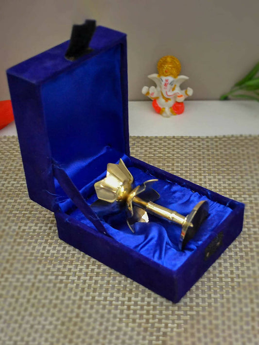 Craftvatika Gold Tone Brass Lotus Shape Pillar Diya Oil Lamp 