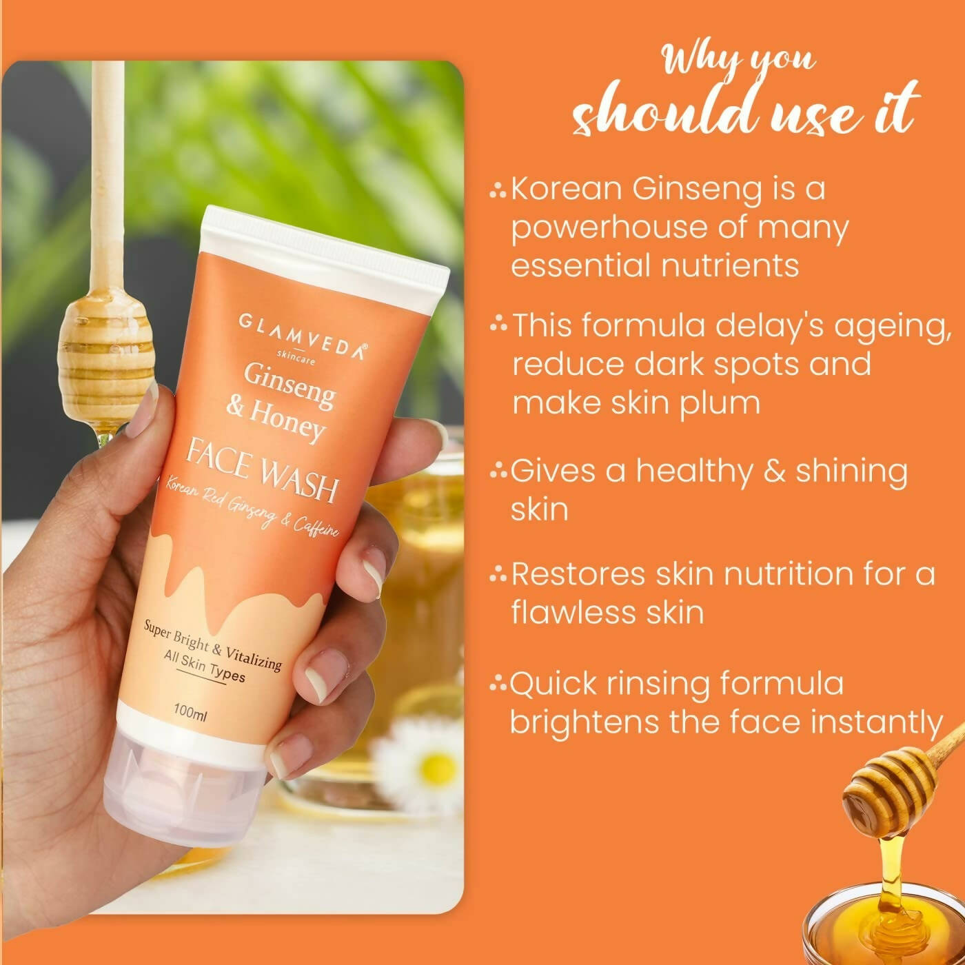 Glamveda Korean Ginseng & Honey Vitalizing Face Wash - Grab2buy