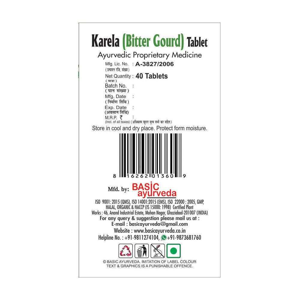 Basic Ayurveda Karela Bitter Gourd Tablet  Grab2Buy Basic Ayurveda Grab2Buy