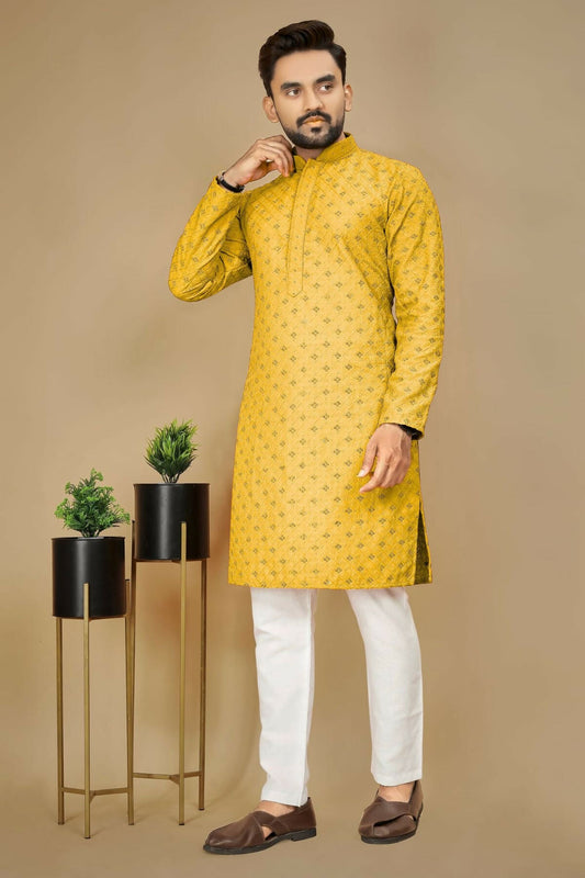 Anaita Yellow Embroidered Rayon Straight Kurta