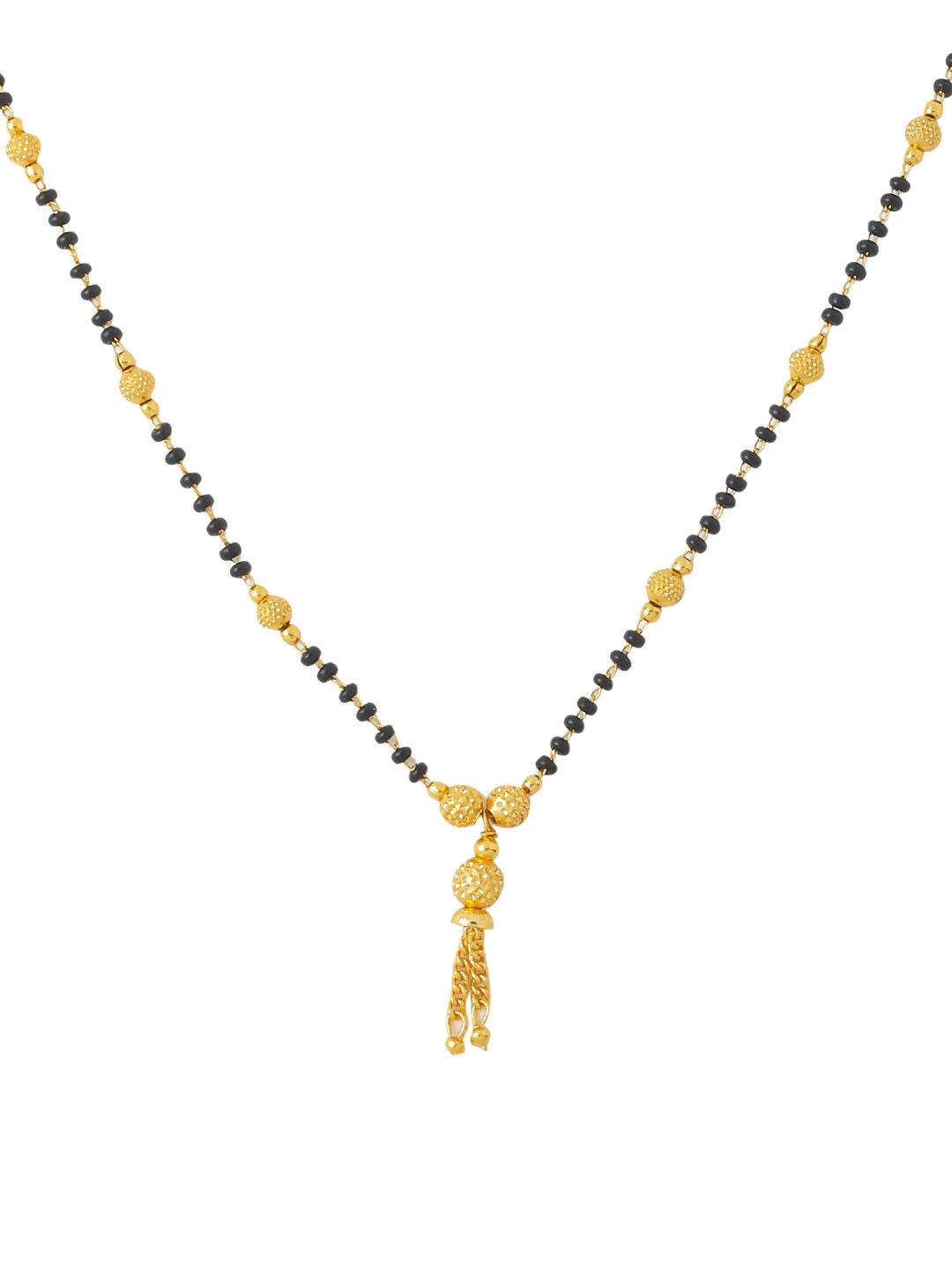 NVR Women's's Set of 2 Black Gold-Polished Beaded Mangalsutra With Ad Stone 