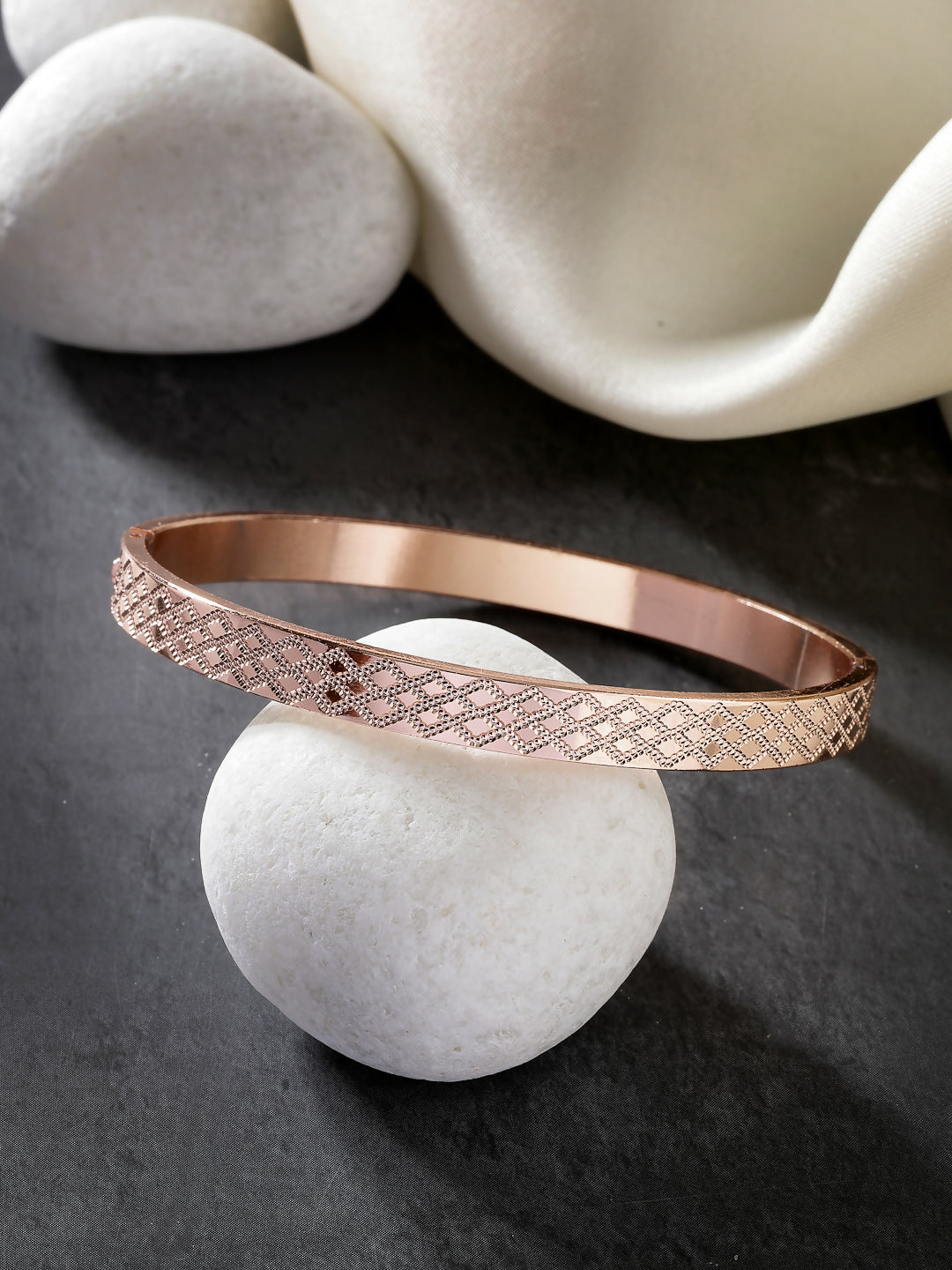 NVR Men's Rose Gold Stainless Steel Kada Bracelet