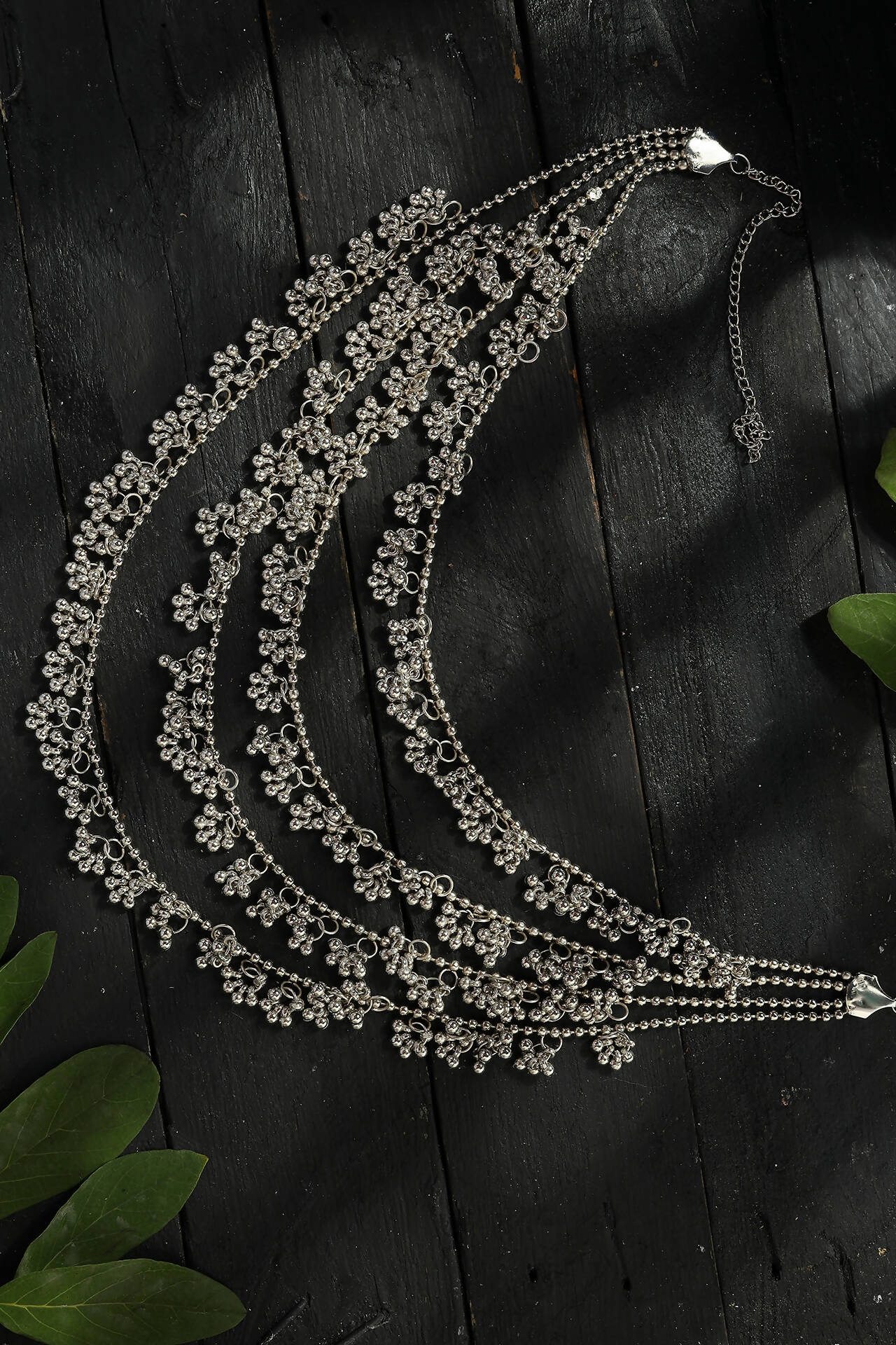 Mominos Fashion Johar Kamal Oxidised Silver-Plated Brass Finish Ghungroo Necklace with Earrings For Women - Grab2buy