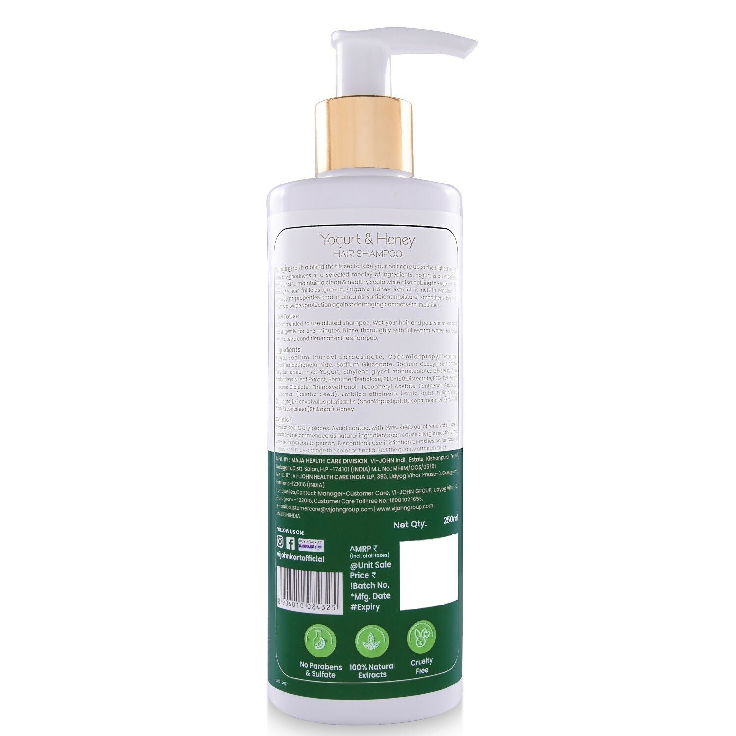VI-JOHN Prakritik Yogurt & Honey Shampoo Cleanses Scalp, Made With 100% Natural Bio Actives  Grab2Buy VI-JOHN Grab2Buy