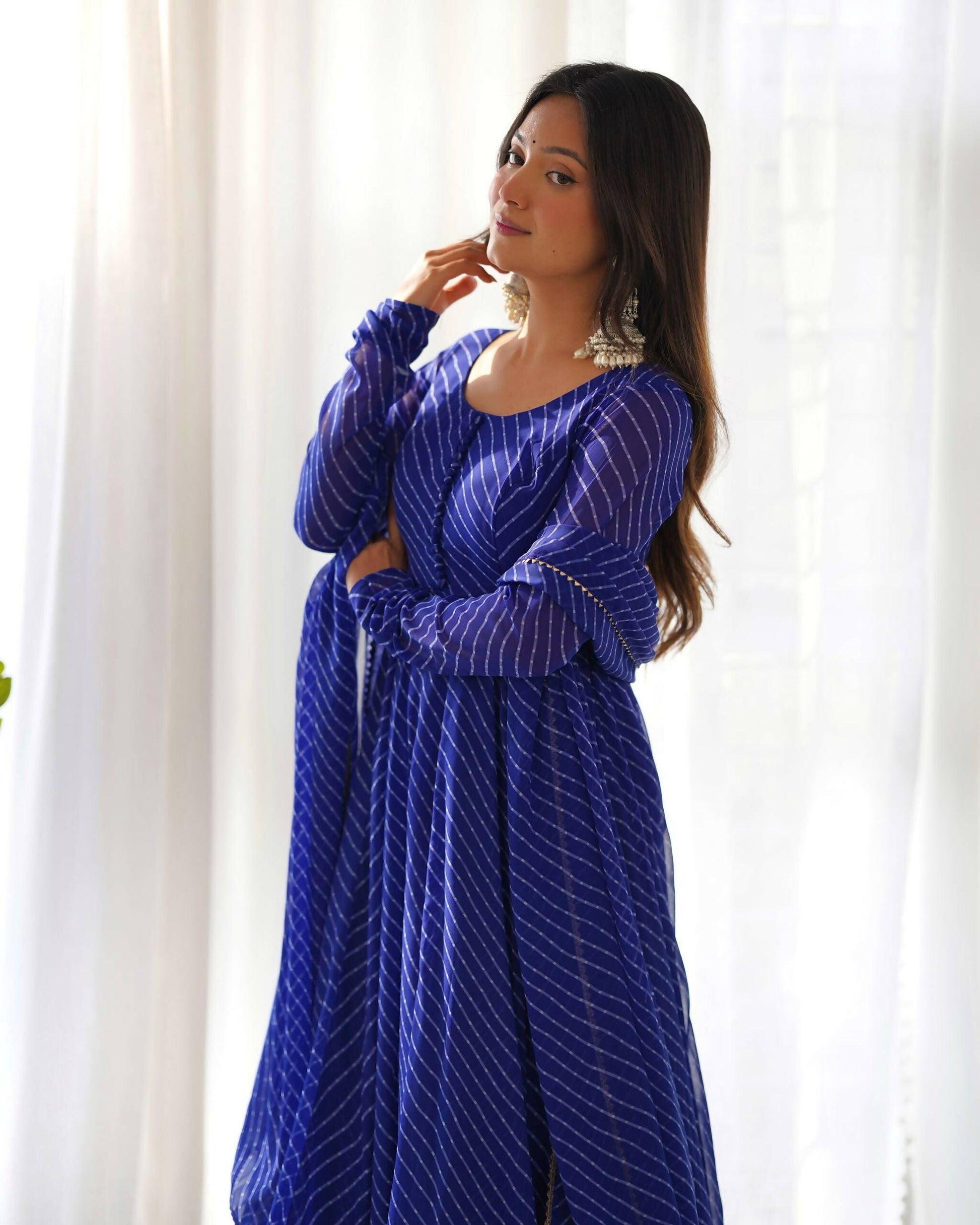 Lehenga Mart Designer Anarkali Suit With Kurta, Pant, Dupatta For Women-Royal Blue