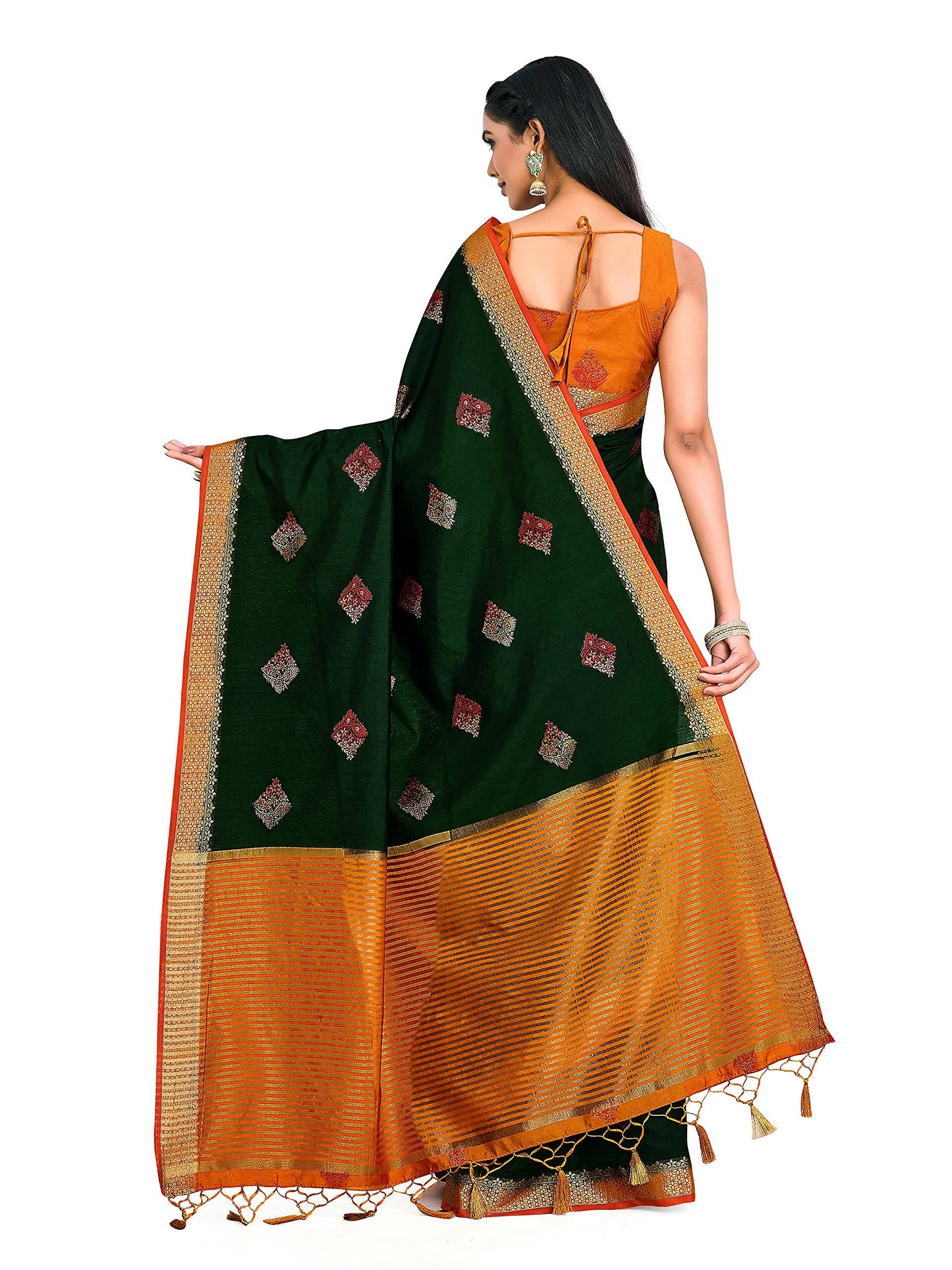 Mimosa Women's Kanchipuram Art Silk Green Saree