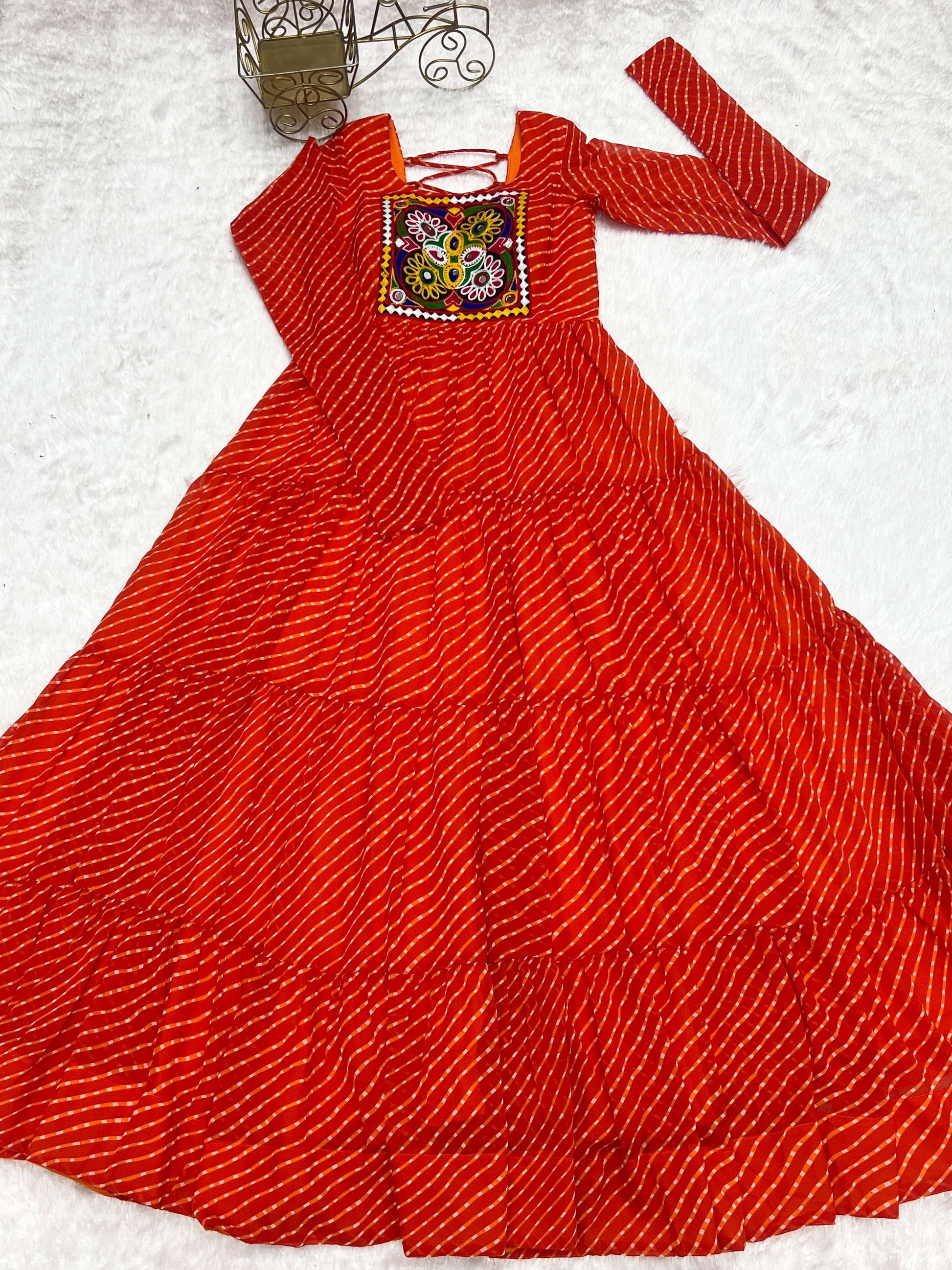 Lorenvalley Fashion Women Pure Soft Faux Georgette Leheriya Print Anarkali Gown 