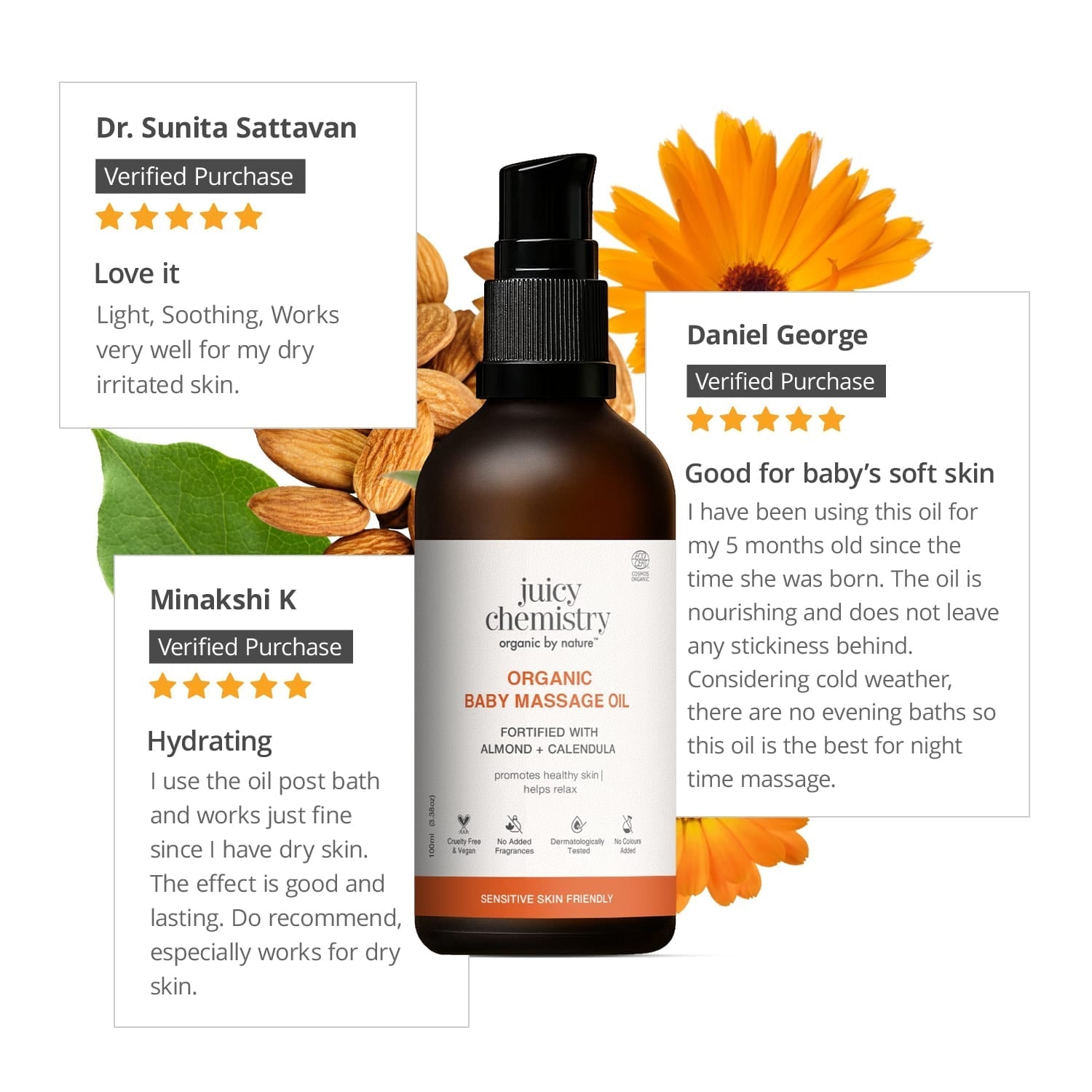 Organic Baby Massage Oil Fortified with Almond + Calendula 