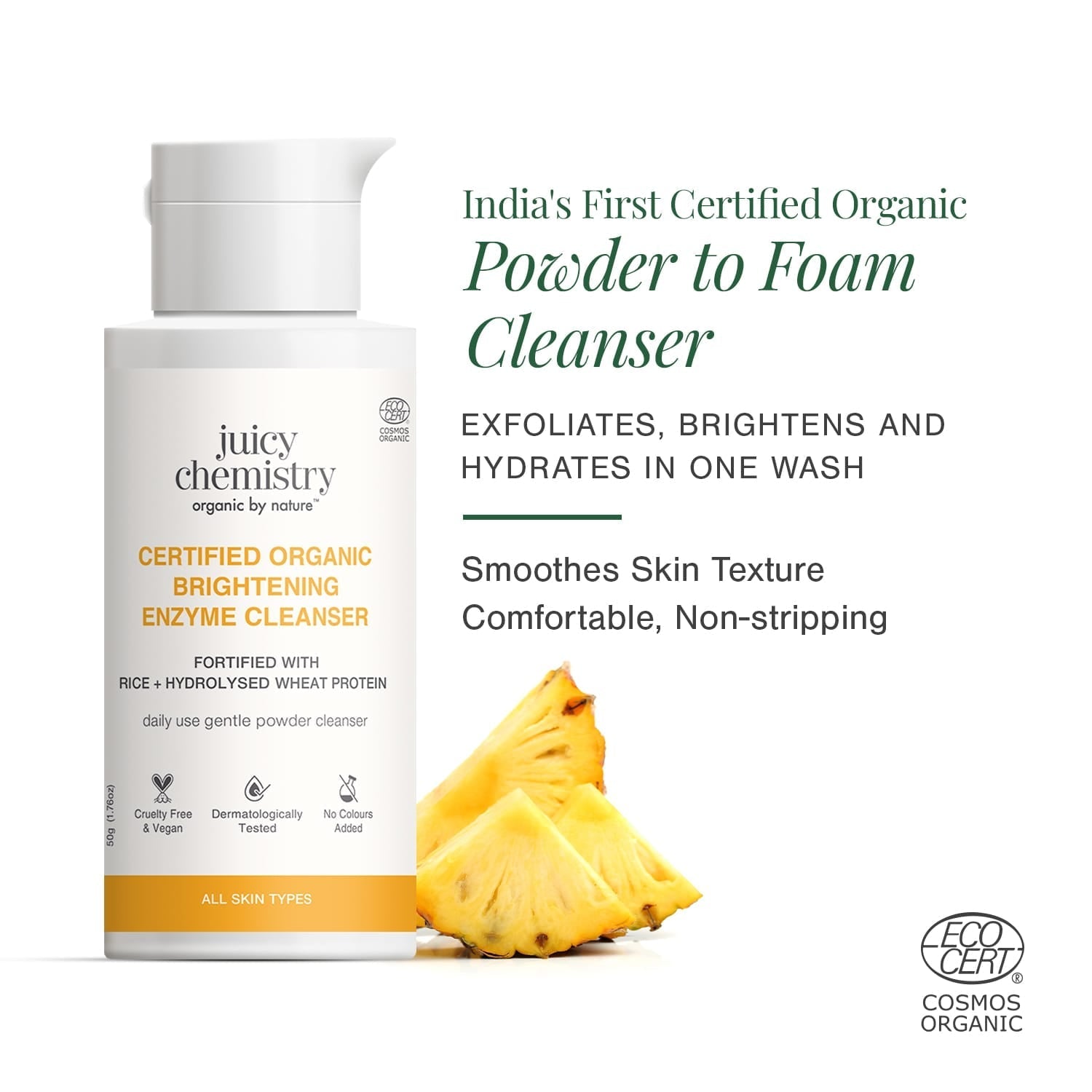 Certified Organic Brightening Enzyme Cleanser Fortified with Rice + Hydrolysed Wheat Protein 