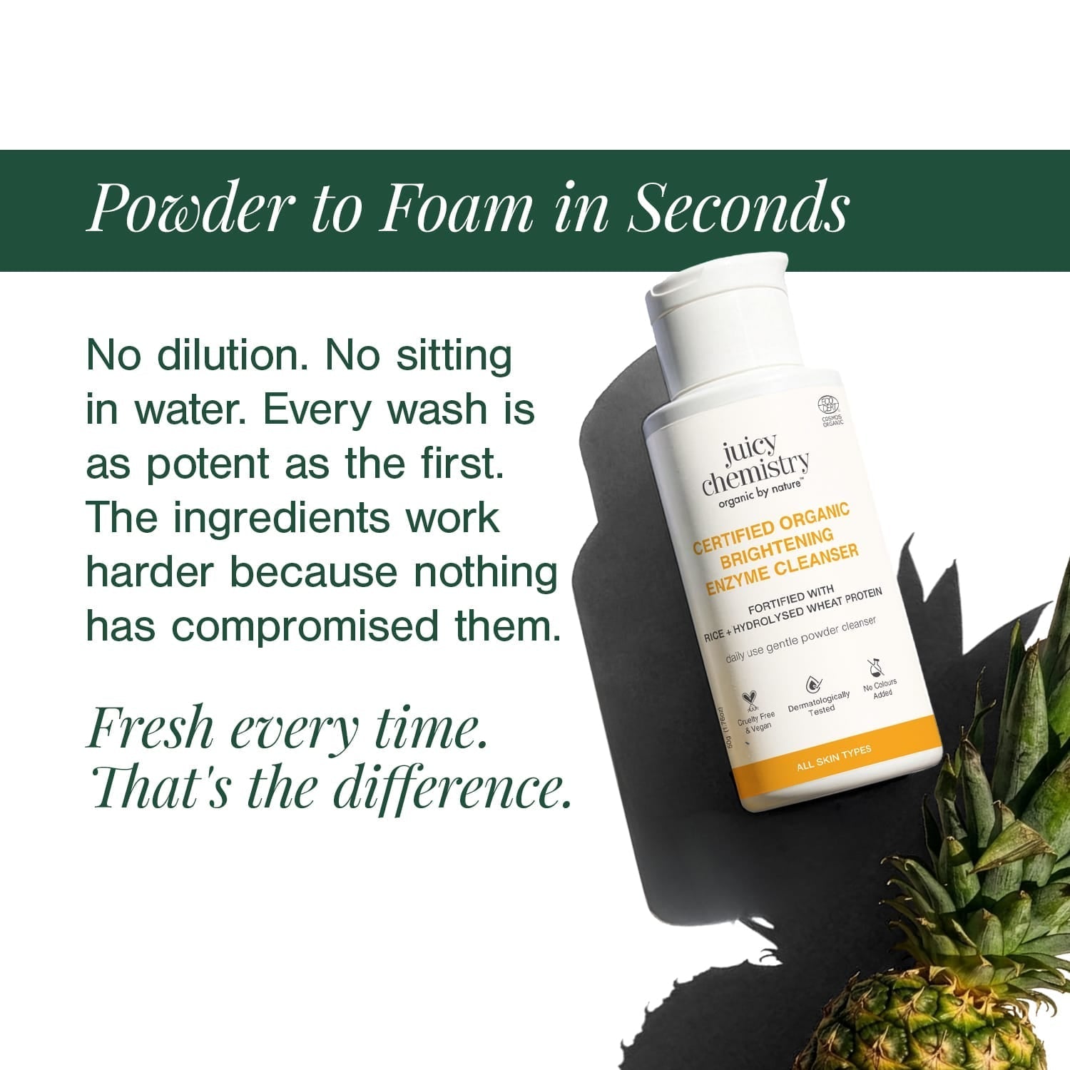 Certified Organic Brightening Enzyme Cleanser Fortified with Rice + Hydrolysed Wheat Protein 
