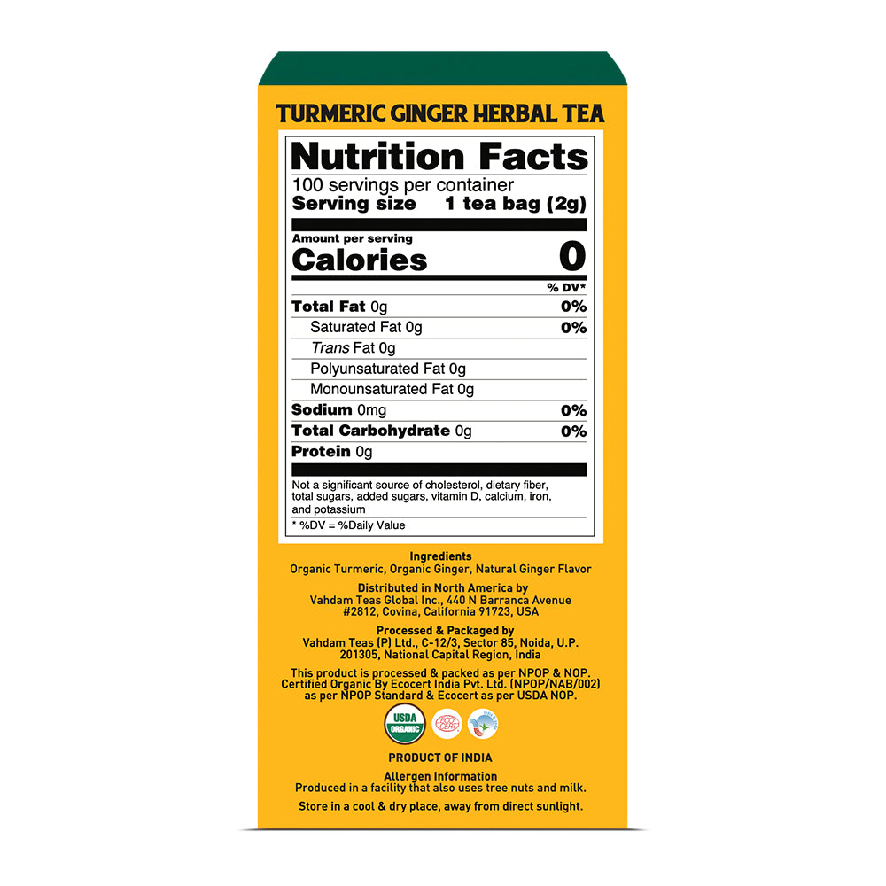 Turmeric Ginger Herbal Tea Tisane, 100 Count 