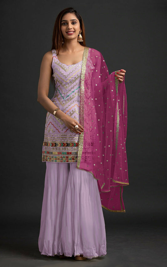 Anaita Lavender Georgette Suit with Embroidered Thread & Sequence Work