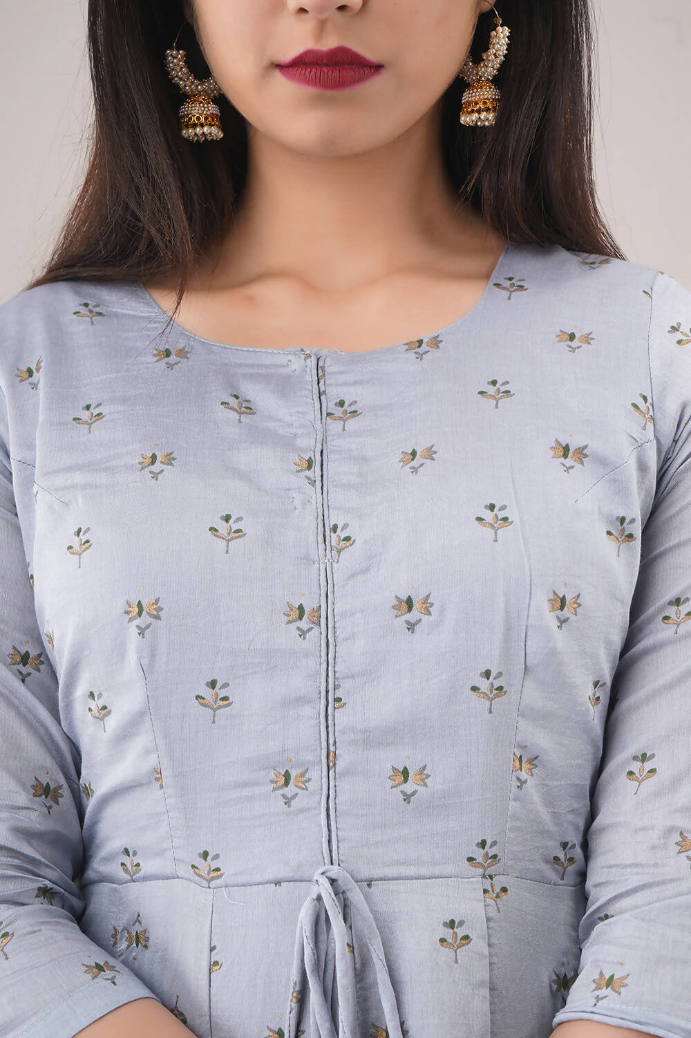 Partywear Designer Hand Screen and Foil Print Lightsteelgrey Pure chanderi Gown - Anbazaar - Grab2buy