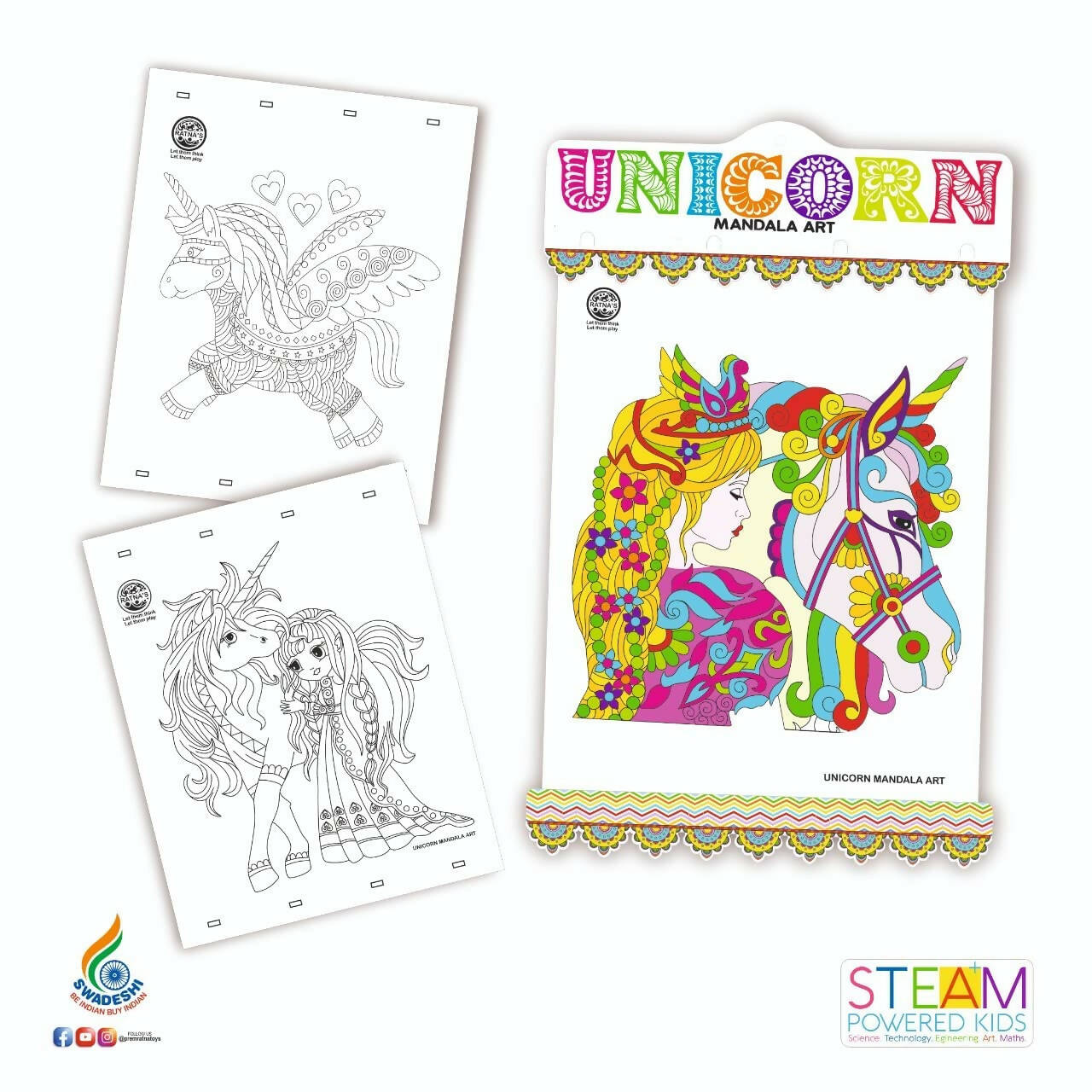 Sardar Ji Ki Dukan Ratna's Mandala Art Unicorn The Colouring Kit 20 Sheets With 12 Sketch Pens Inside - Grab2buy