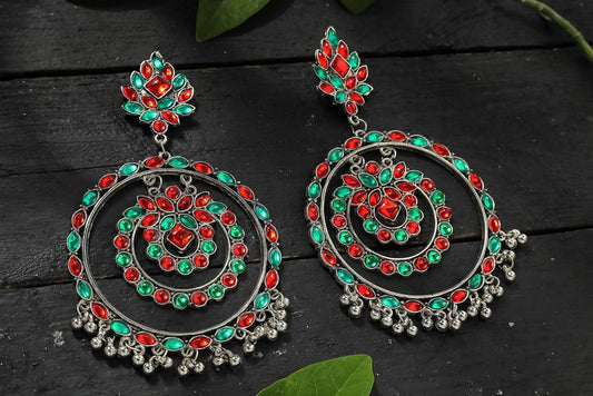 Mominos Fashion Johar Kamal Women's Red & Green Kundan Circles Earrings - Grab2buy