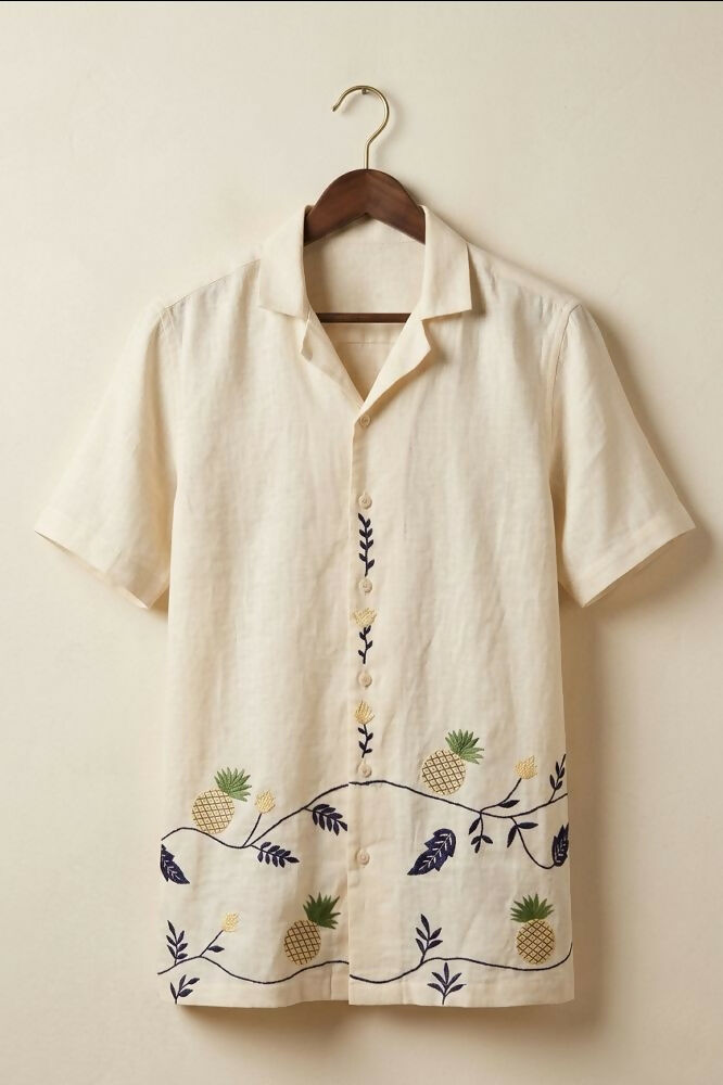 Pinora — Pineapple Embroidered Linen Shirt by Hilo Design