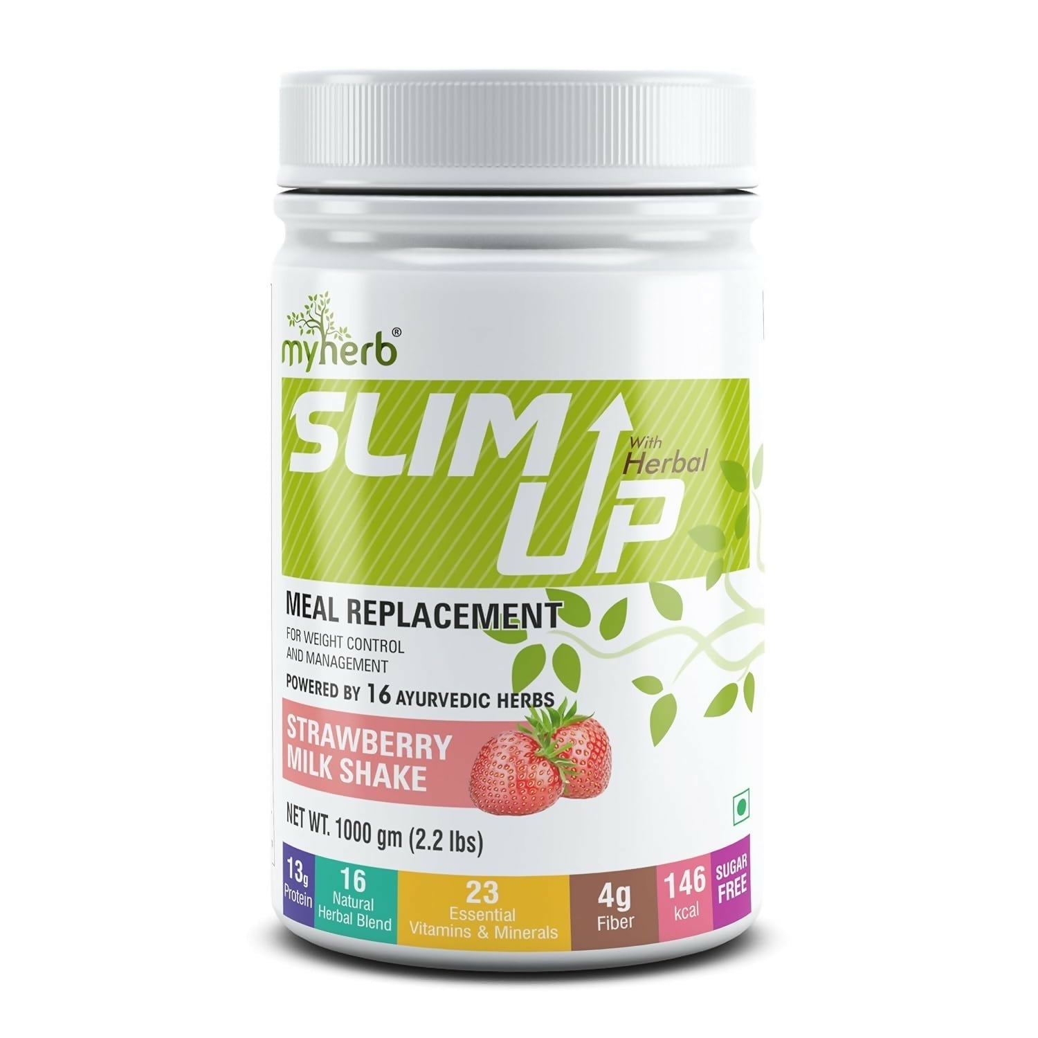 Myherb Slim Up Meal Replacement Shake With 16 Natural Herbal Blend For Men & Women - Strawberry Milk Shake 