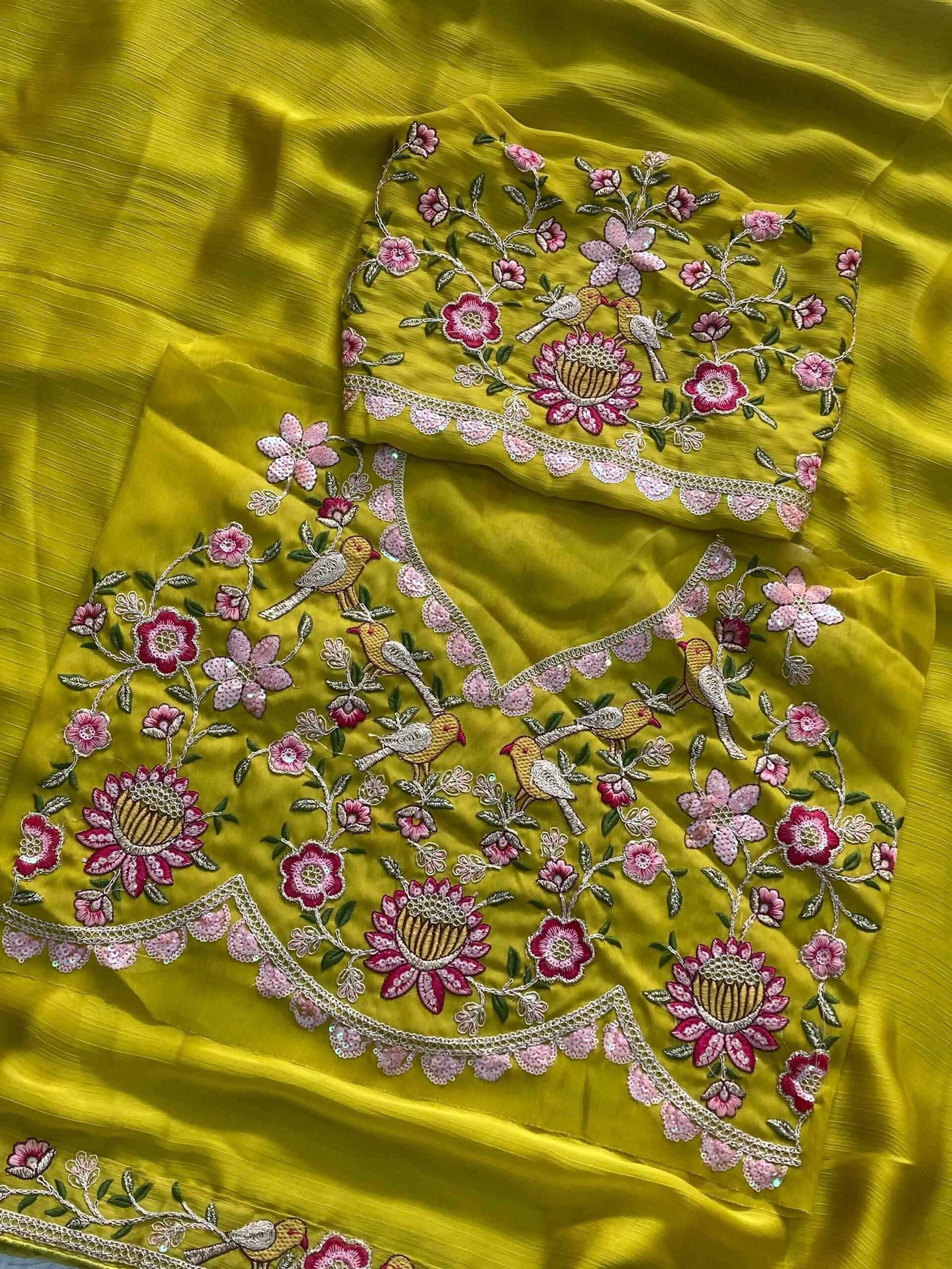 Teeya Creation New Trendy Party Wear Soft Satin Chiffon Saree-Yellow