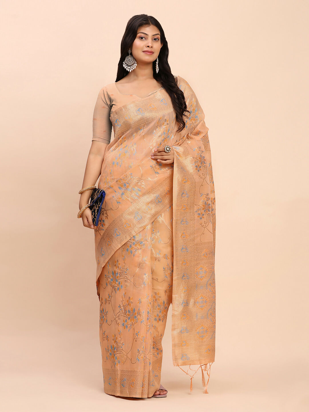 Shree Shyam Fashion Linen Cotton Orange Saree