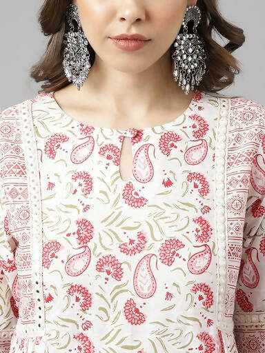 FIORRA Women's White Cotton A-line Kurta with Palazzo 
