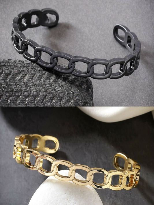 NVR Men's Set of 2 Gold & Black Rhodium-Plated Metal Cuff Bracelet - Grab2buy