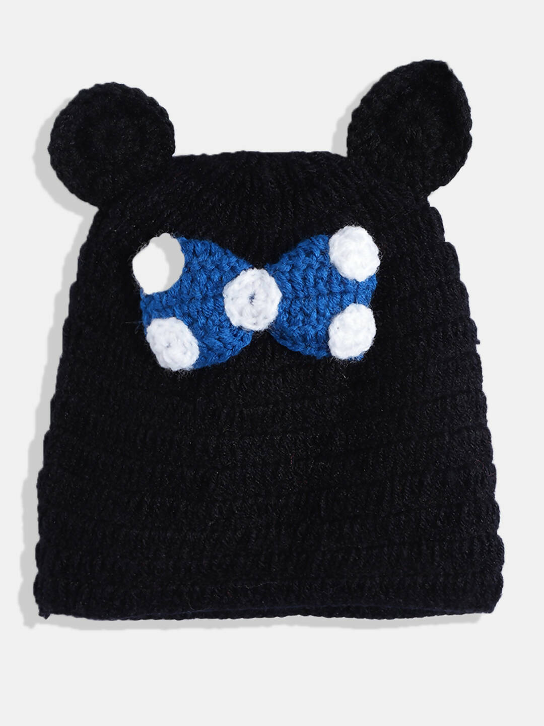 Chutput Kids Woollen Hand Knitted Short Sleeves Pola dot Detail Dress For Baby Girls With Cap - Blue