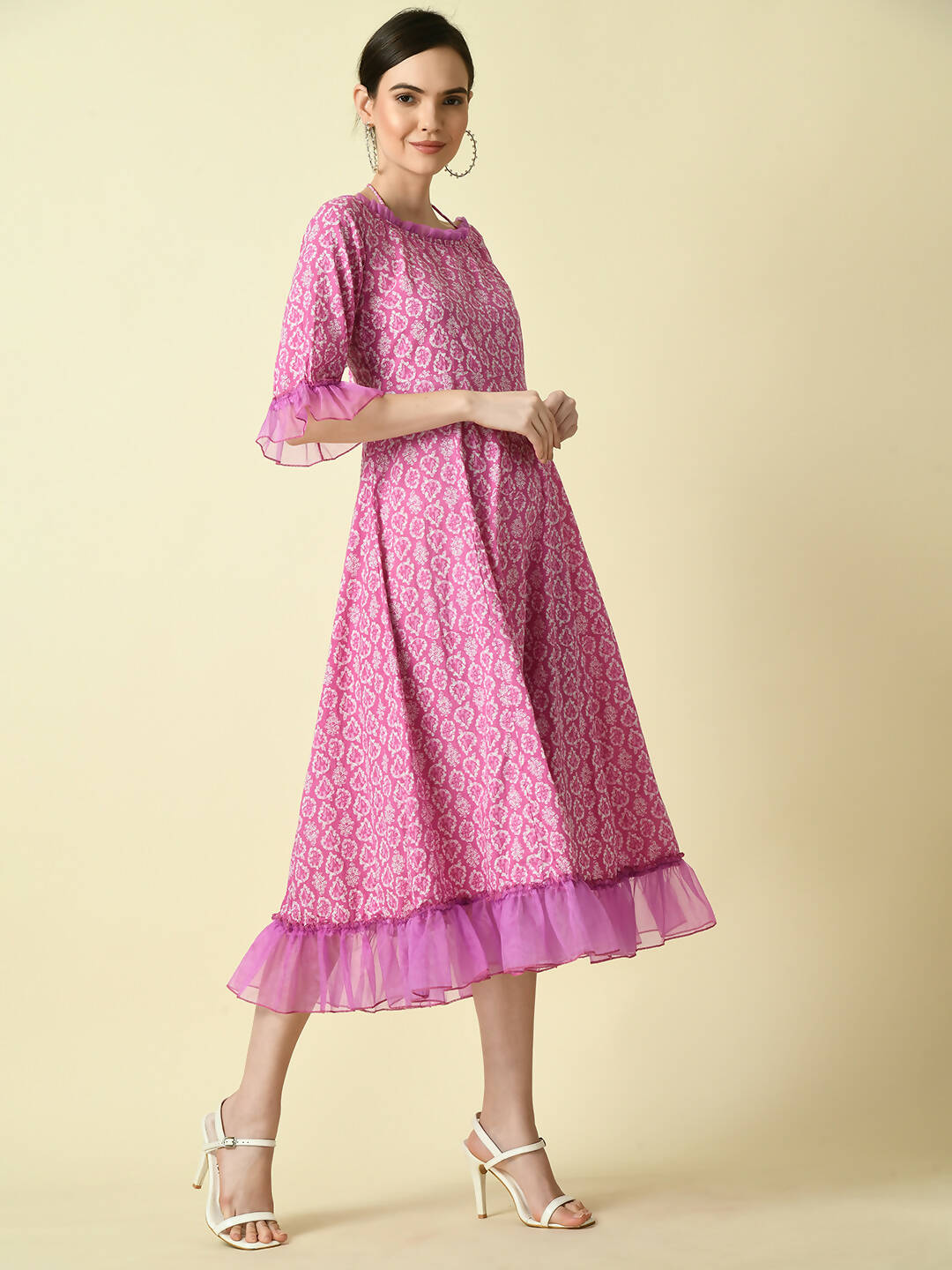 Myshka Women's Pink Empire Printed Dress