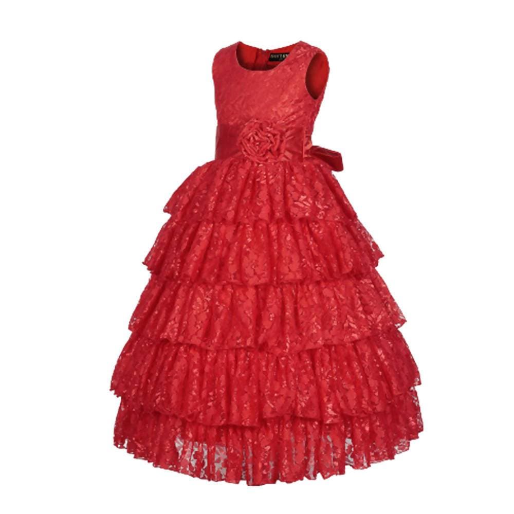 Asmaani Baby Girl's Red Colour Satin A-Line Maxi Full Length Dress (AS-DRESS_22109) - Grab2buy
