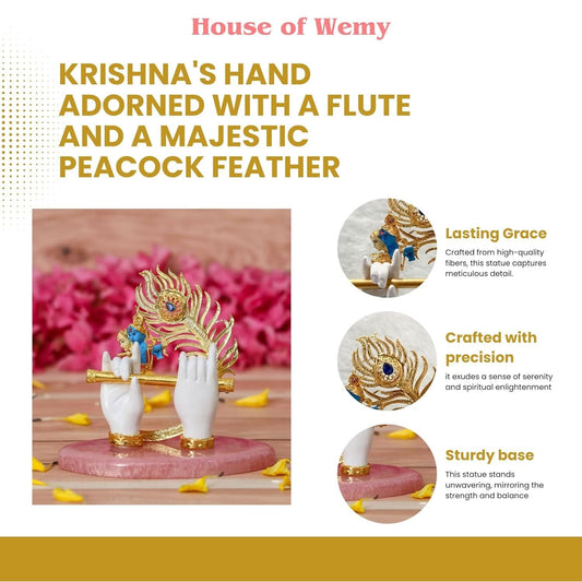 House Of Wemy Gold Plated Lord Krishna Hands Idol with Flute, Face and Pecock Feather - Grab2buy