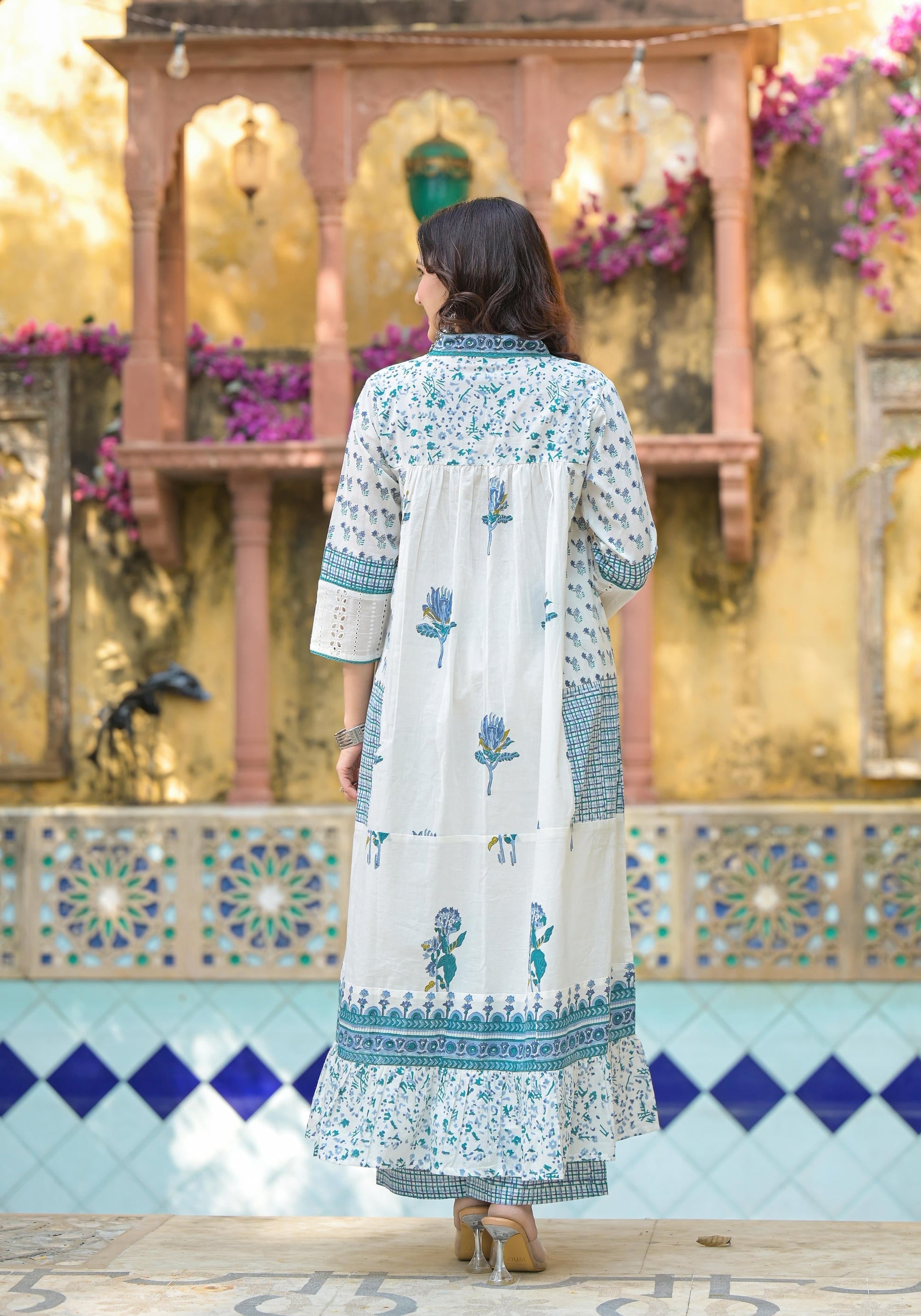 Juniper Women's White Floral Printed Cotton A-Line Kurta Pant And Dupatta Set