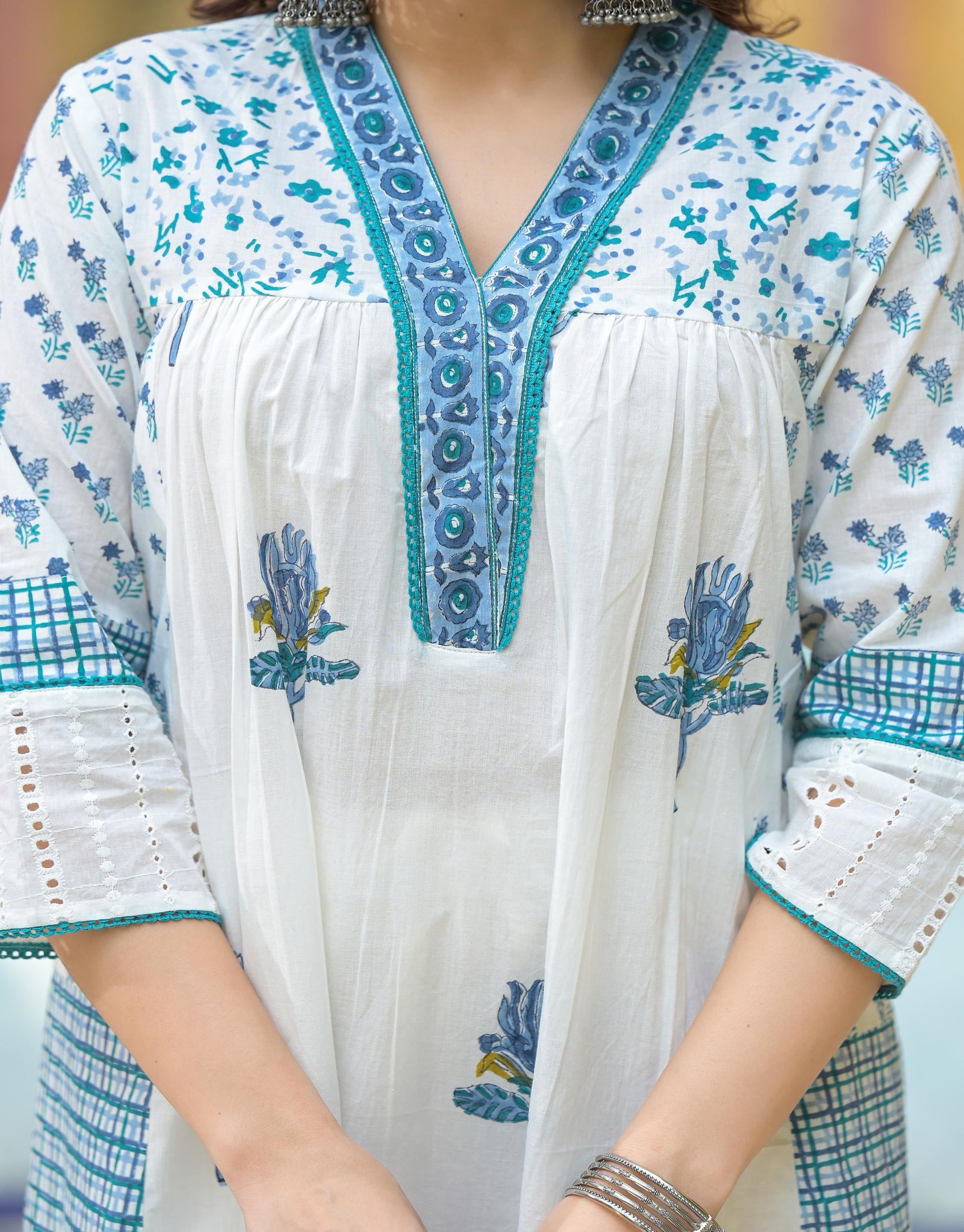 Juniper Women's White Floral Printed Cotton A-Line Kurta Pant And Dupatta Set