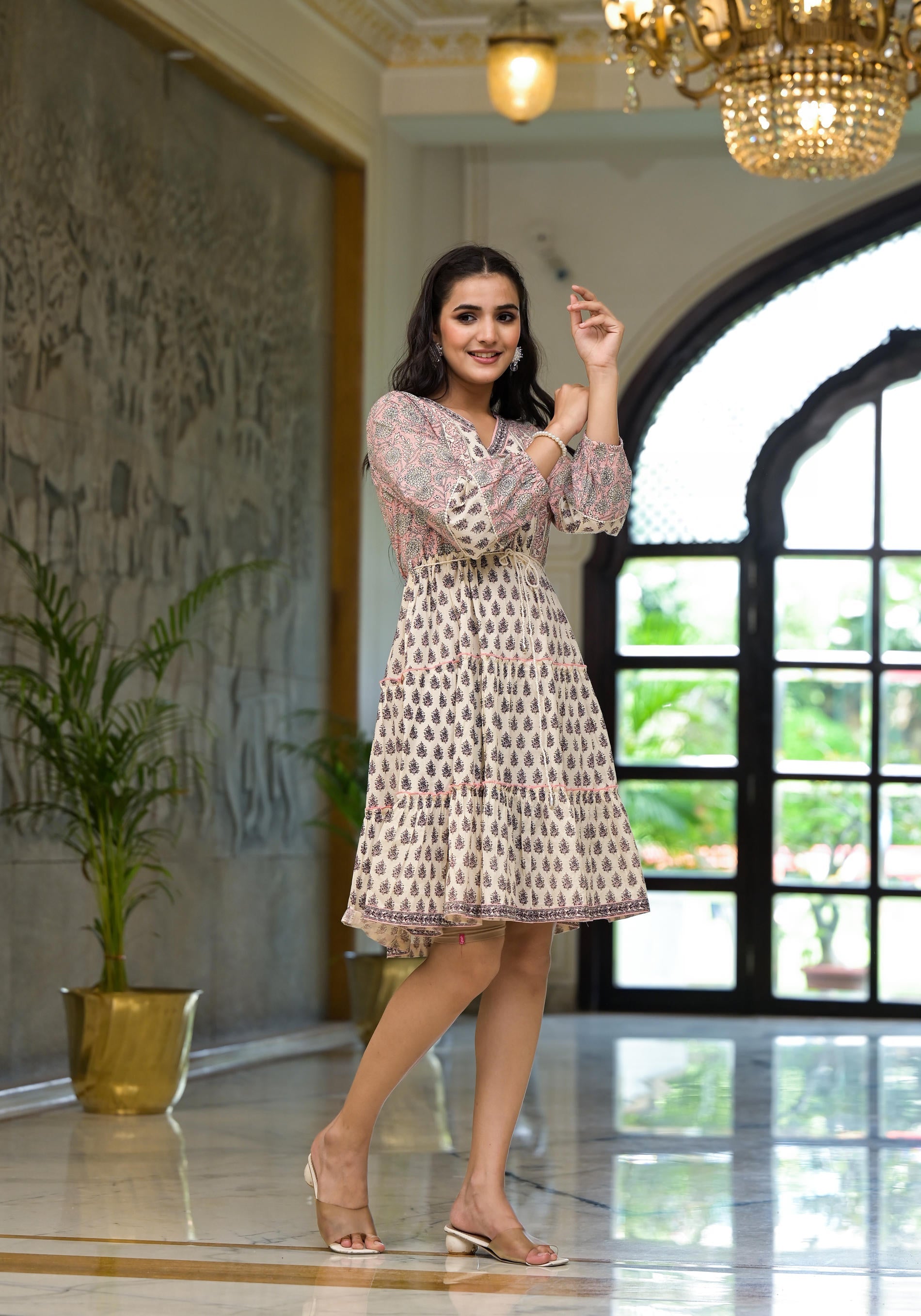 Juniper Blush Block Print Tiered Mini Dress