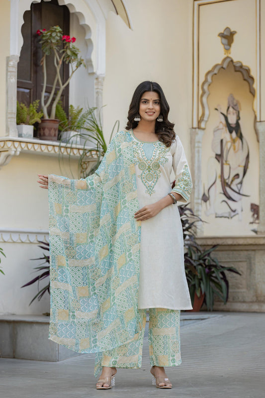 Juniper Multi Color Ethnic Printed Kurta Set with Dupatta