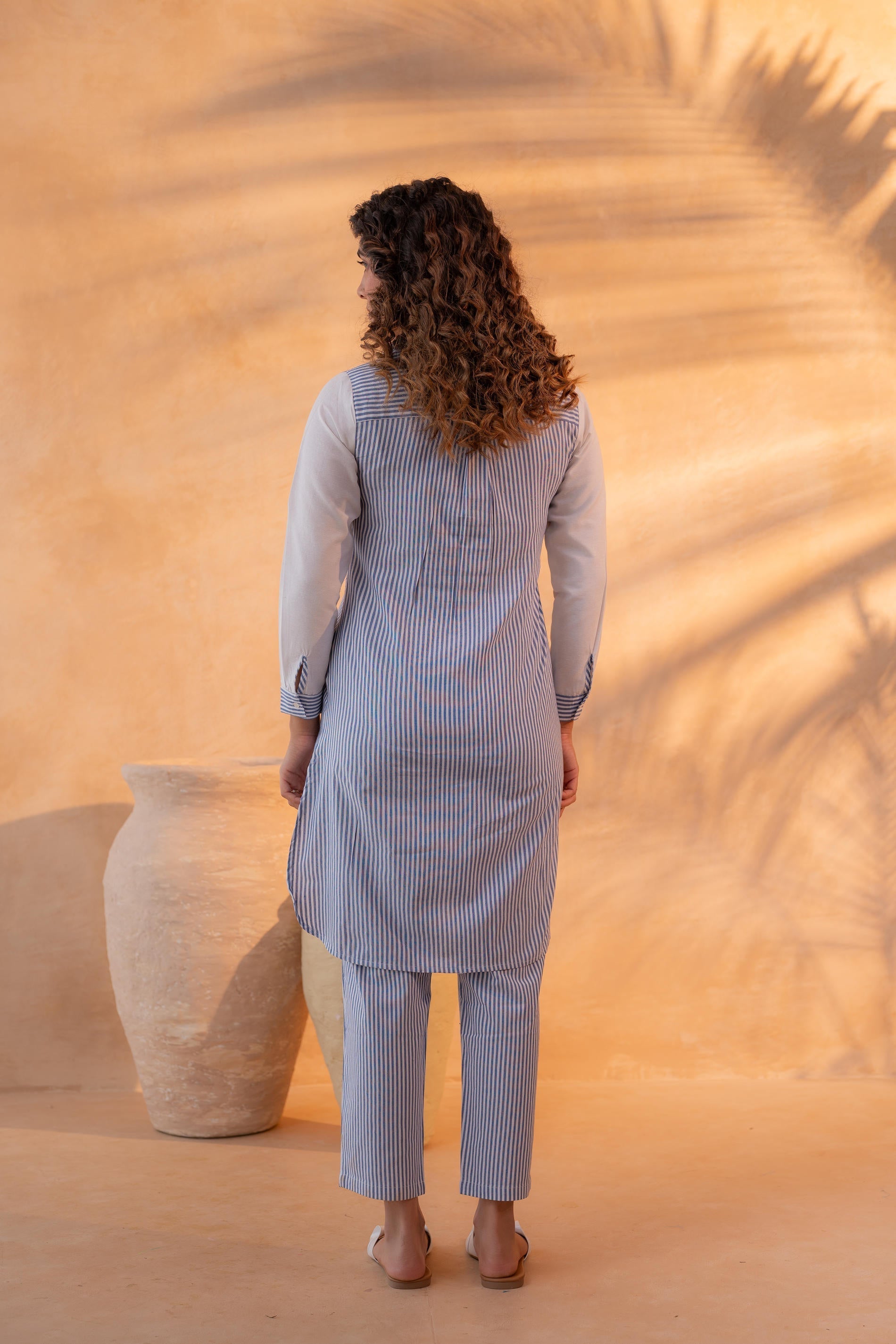 Juniper NavyBlue & White Divide Embroidered Panel Kurta Set