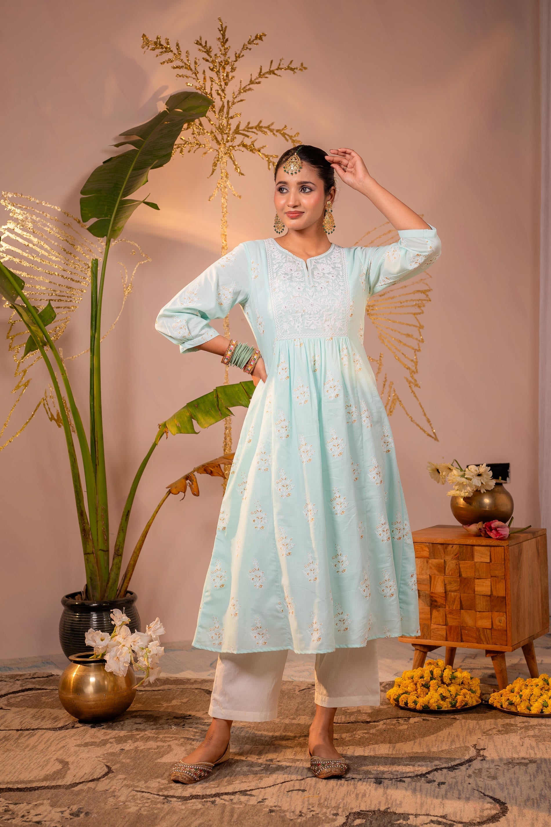 Juniper Ocean Aqua Embroidered Kurta