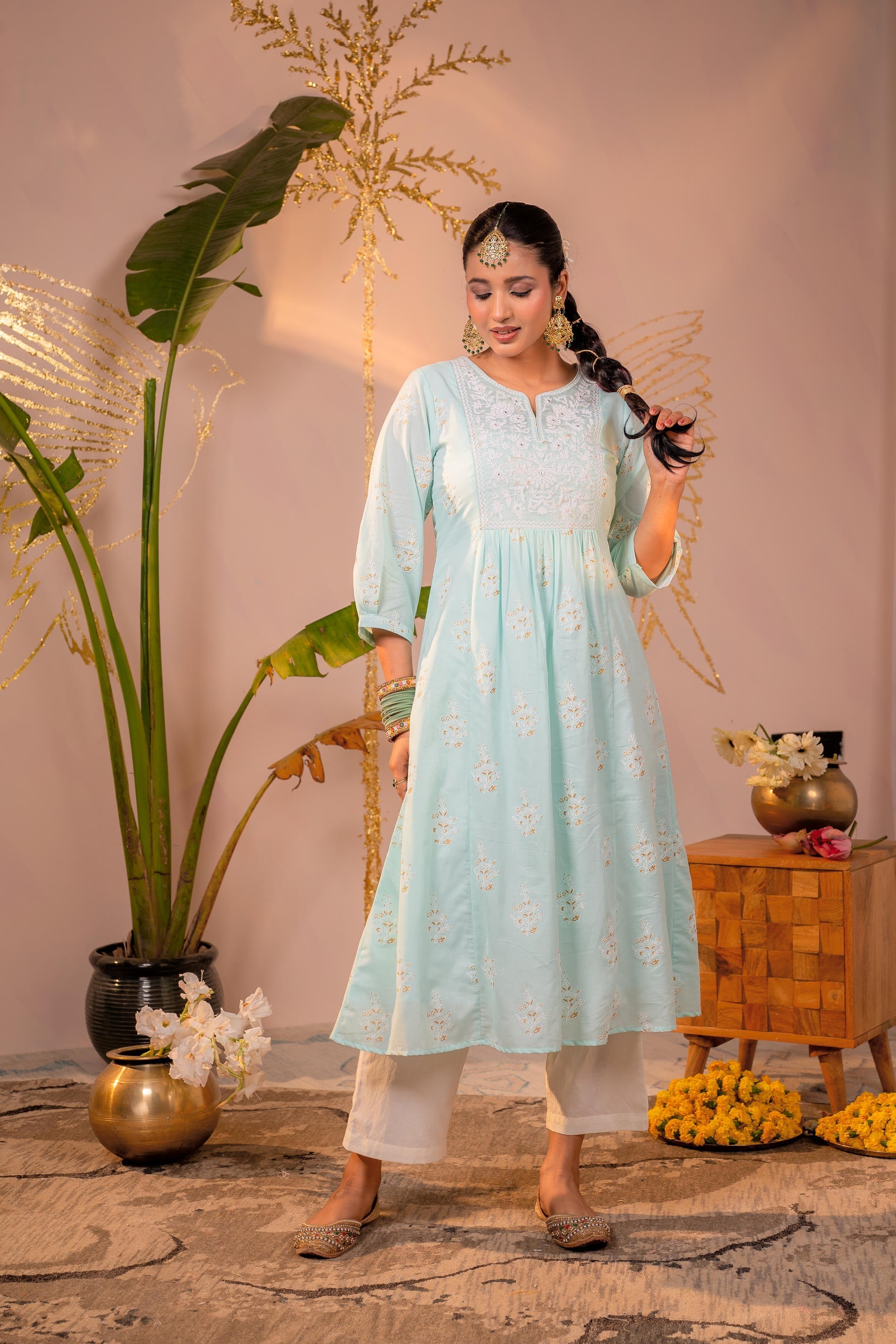 Juniper Ocean Aqua Embroidered Kurta