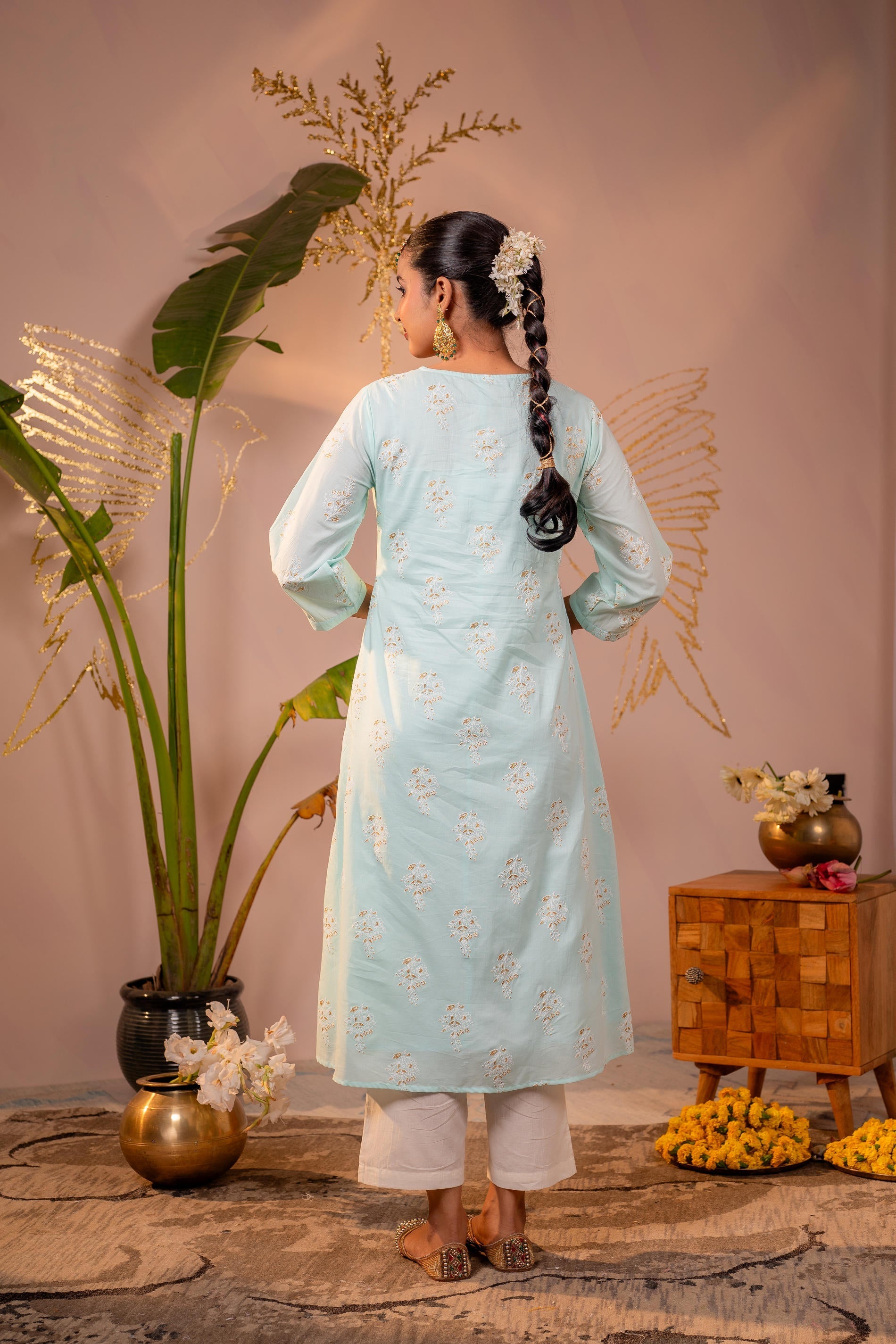 Juniper Ocean Aqua Embroidered Kurta