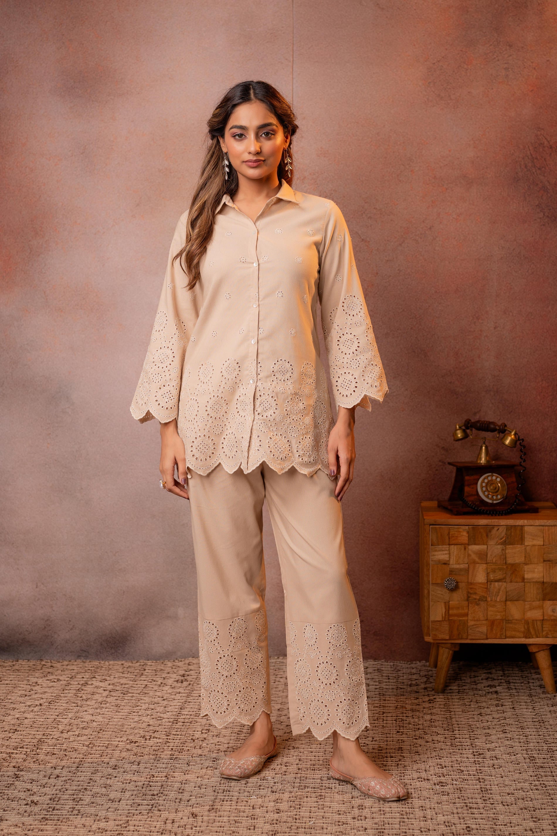 Juniper Sand Whisper Schiffli Co-Ord Set