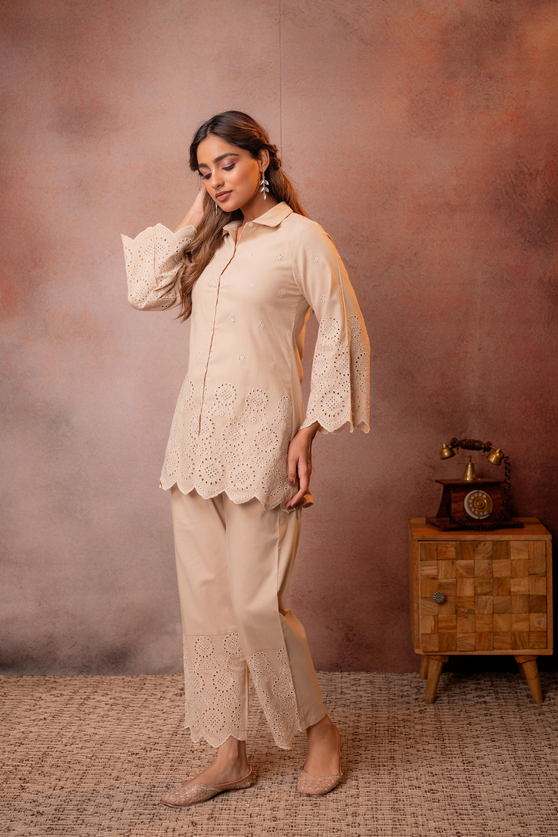 Juniper Sand Whisper Schiffli Co-Ord Set