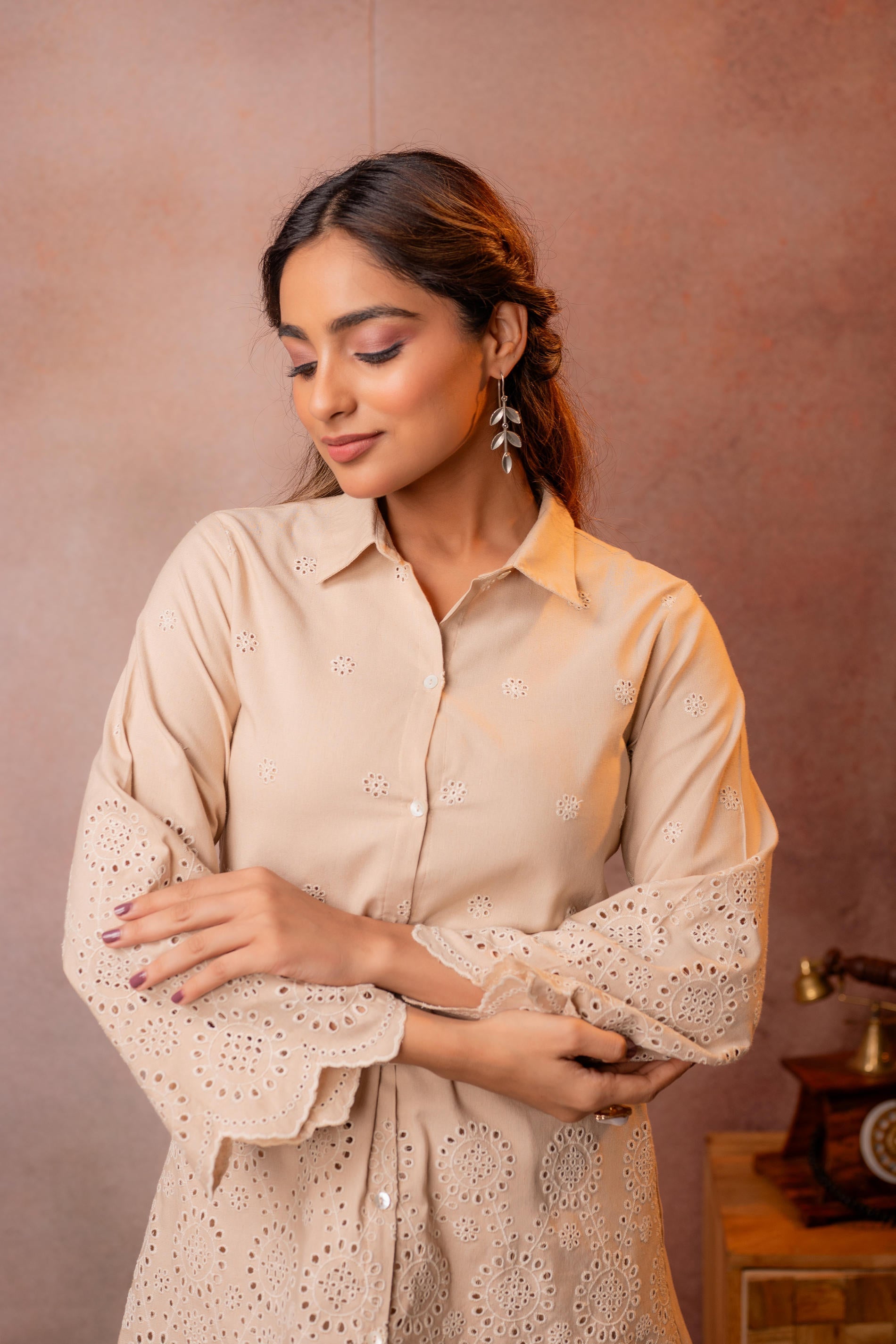 Juniper Sand Whisper Schiffli Co-Ord Set