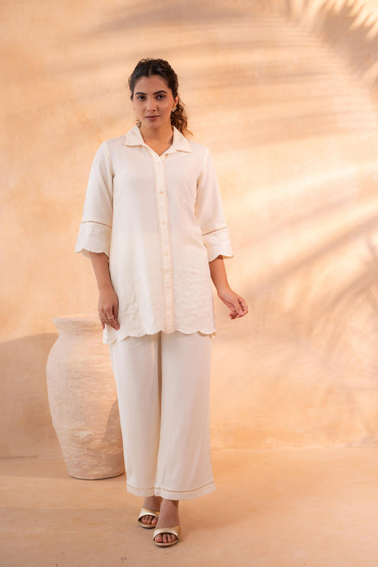 Juniper Beige Schiffli Lounge Co-Ord