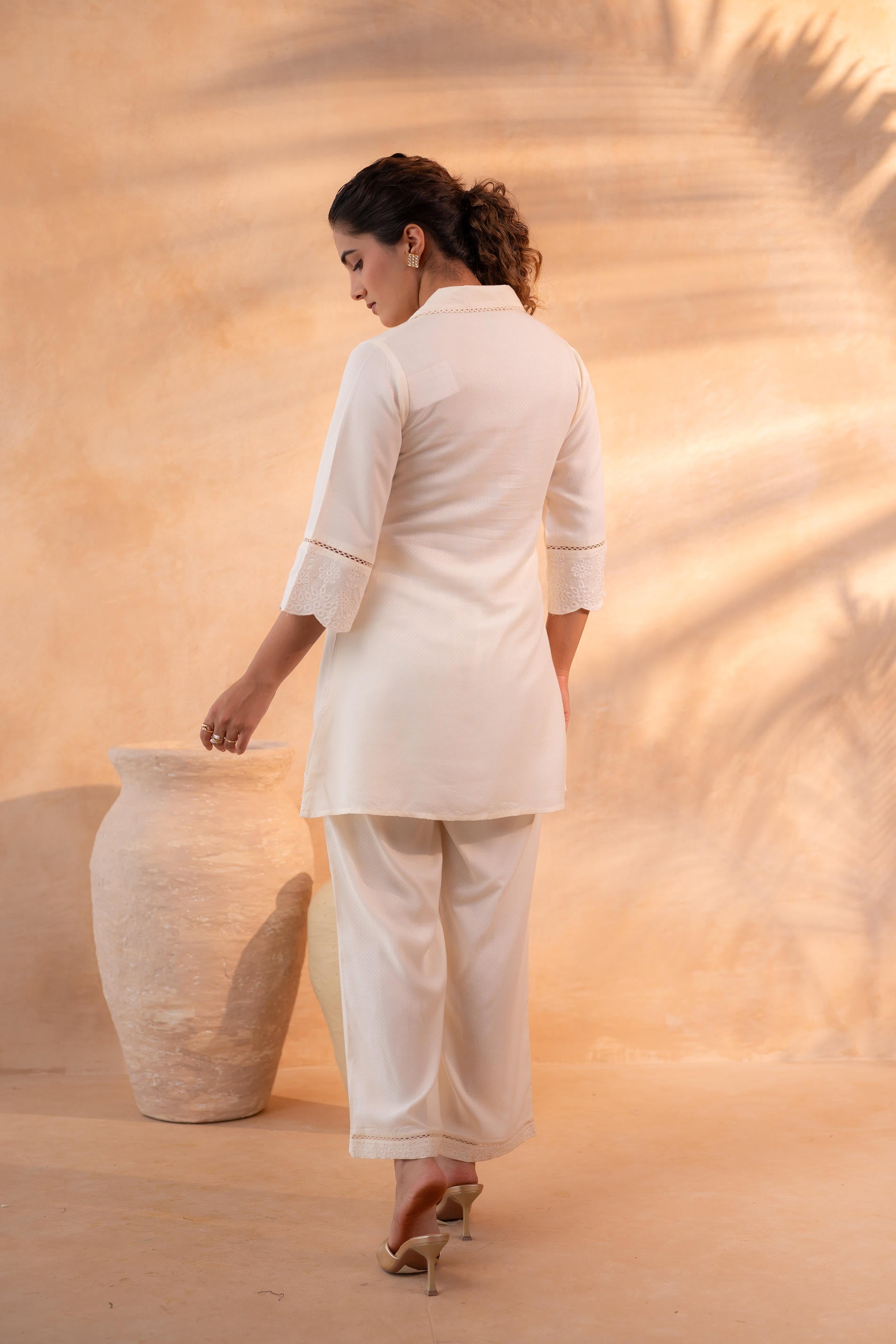 Juniper Beige Schiffli Lounge Co-Ord