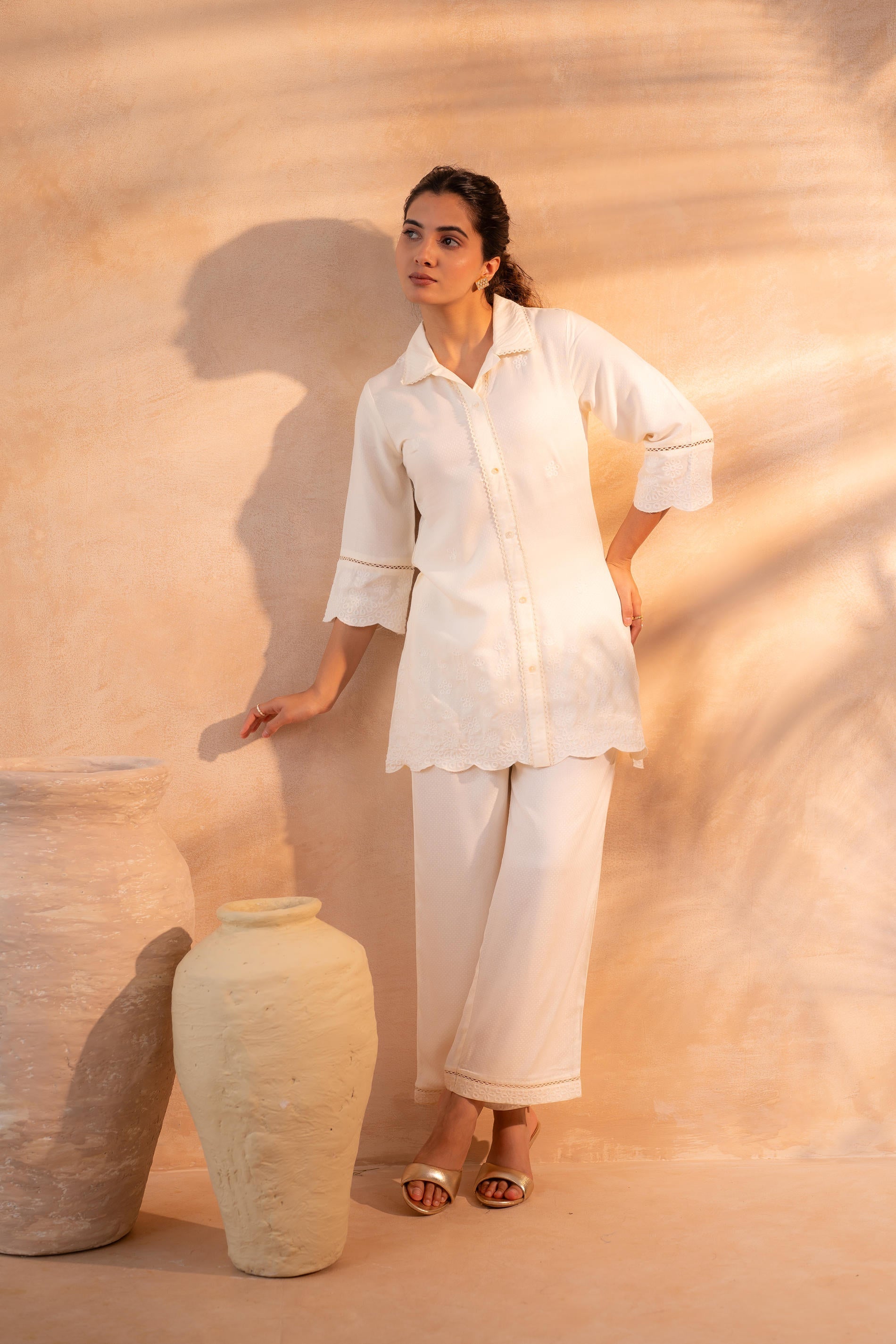 Juniper Beige Schiffli Lounge Co-Ord