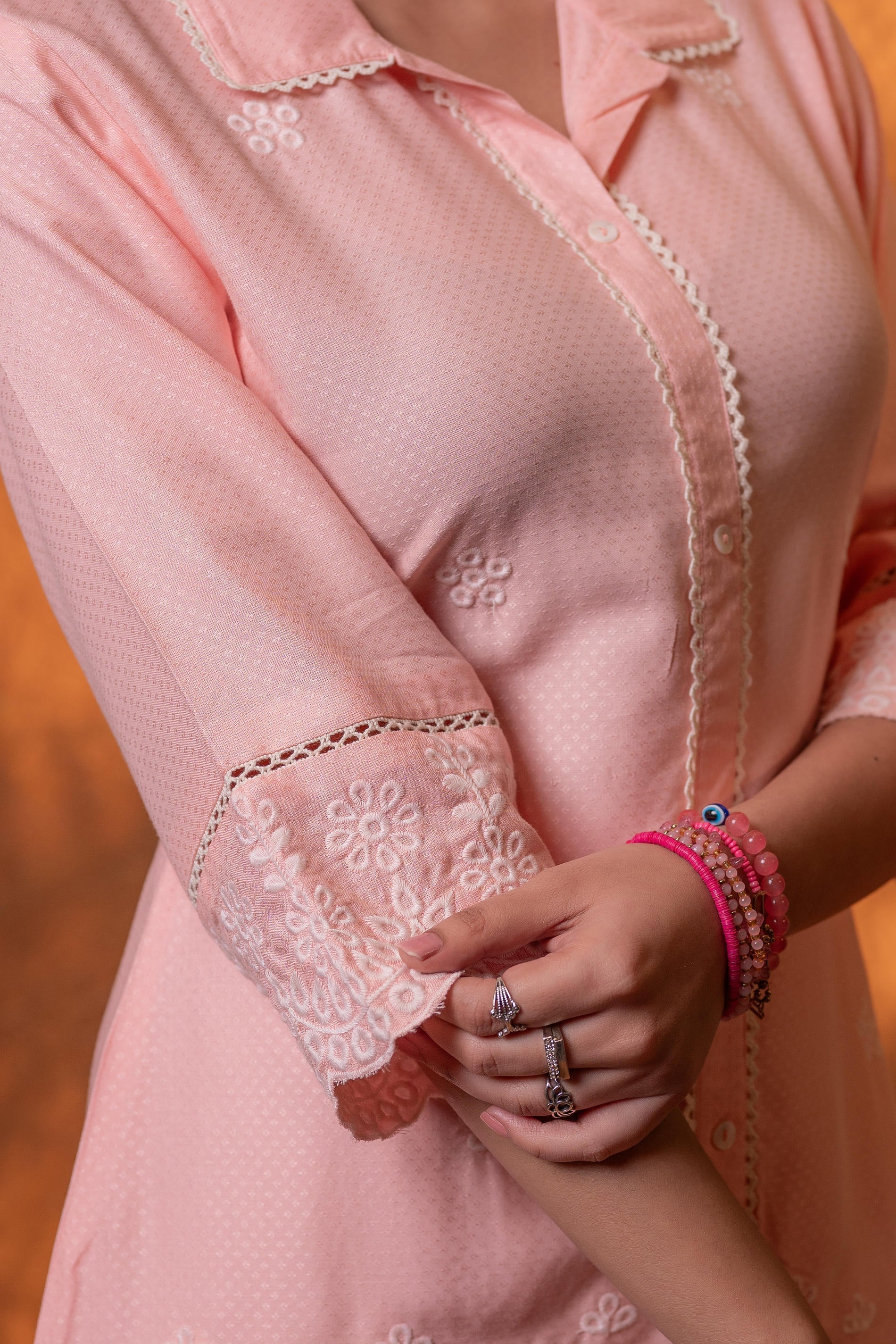Juniper Peach Schiffli Lounge Co-Ord