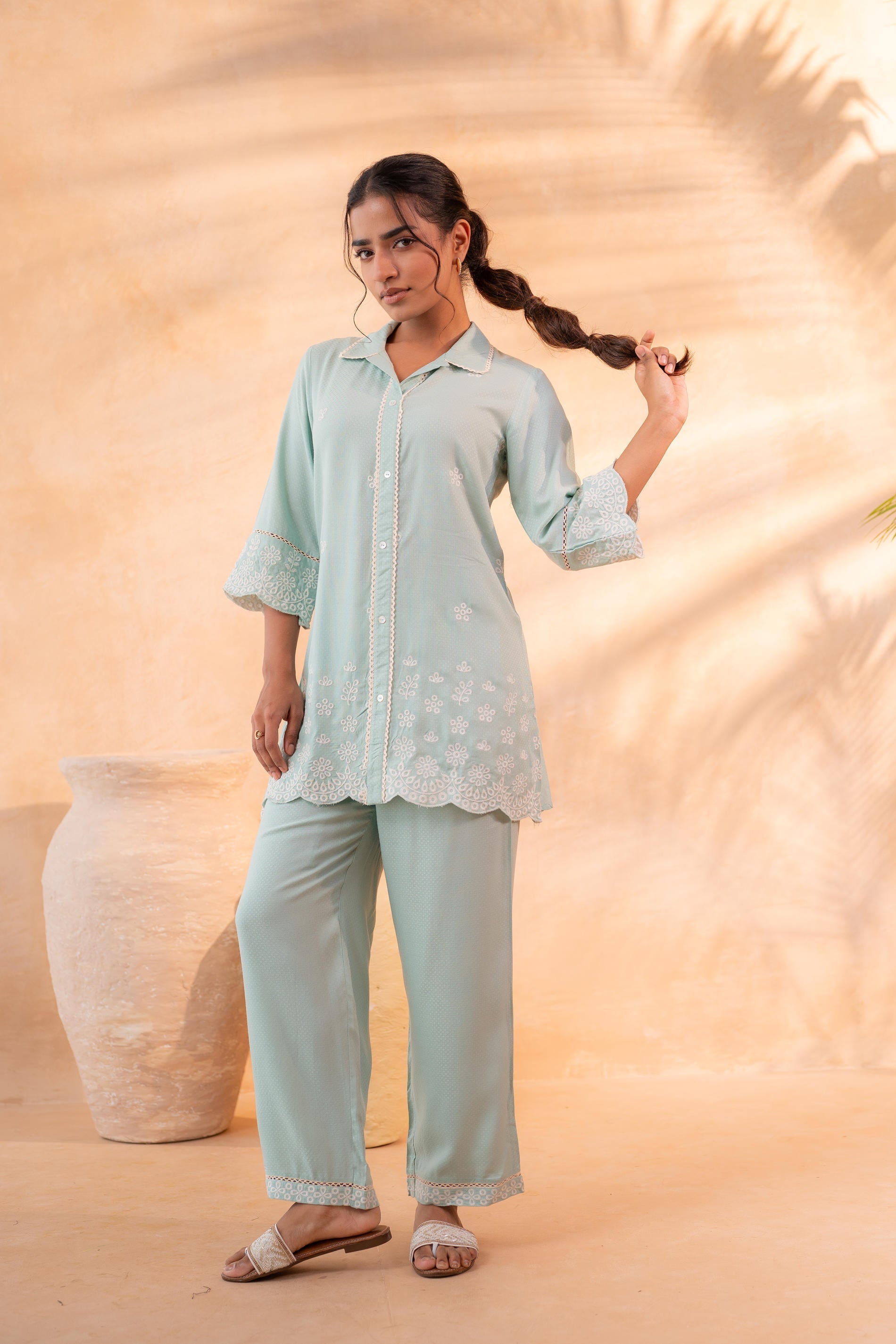 Juniper SageGreen Schiffli Lounge Co-Ord